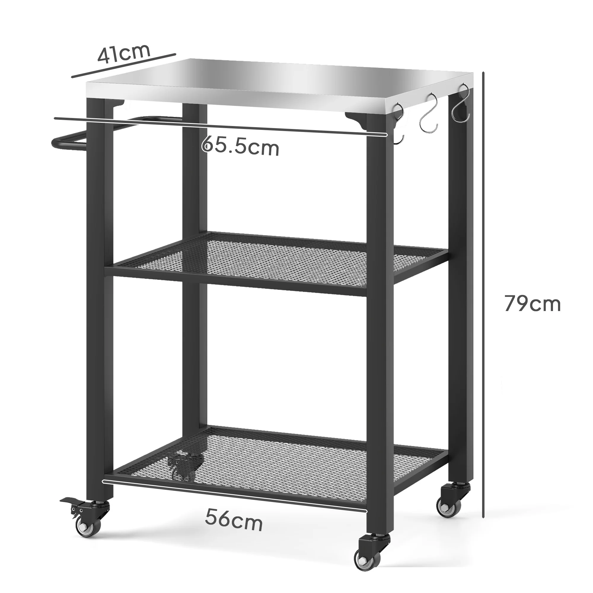 Outsunny 3-Shelf Outdoor Grill Cart, Outdoor Kitchen W/ Stainless Steel Top - Image 5