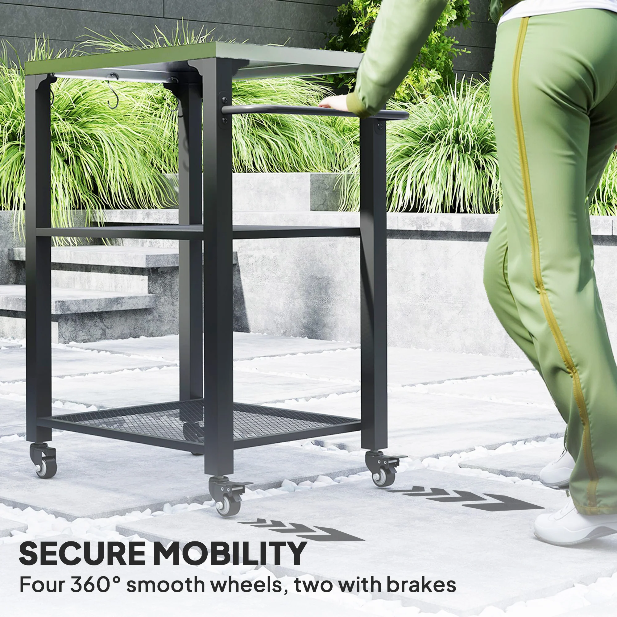 Outsunny 3-Shelf Outdoor Grill Cart, Outdoor Kitchen W/ Stainless Steel Top - Image 6