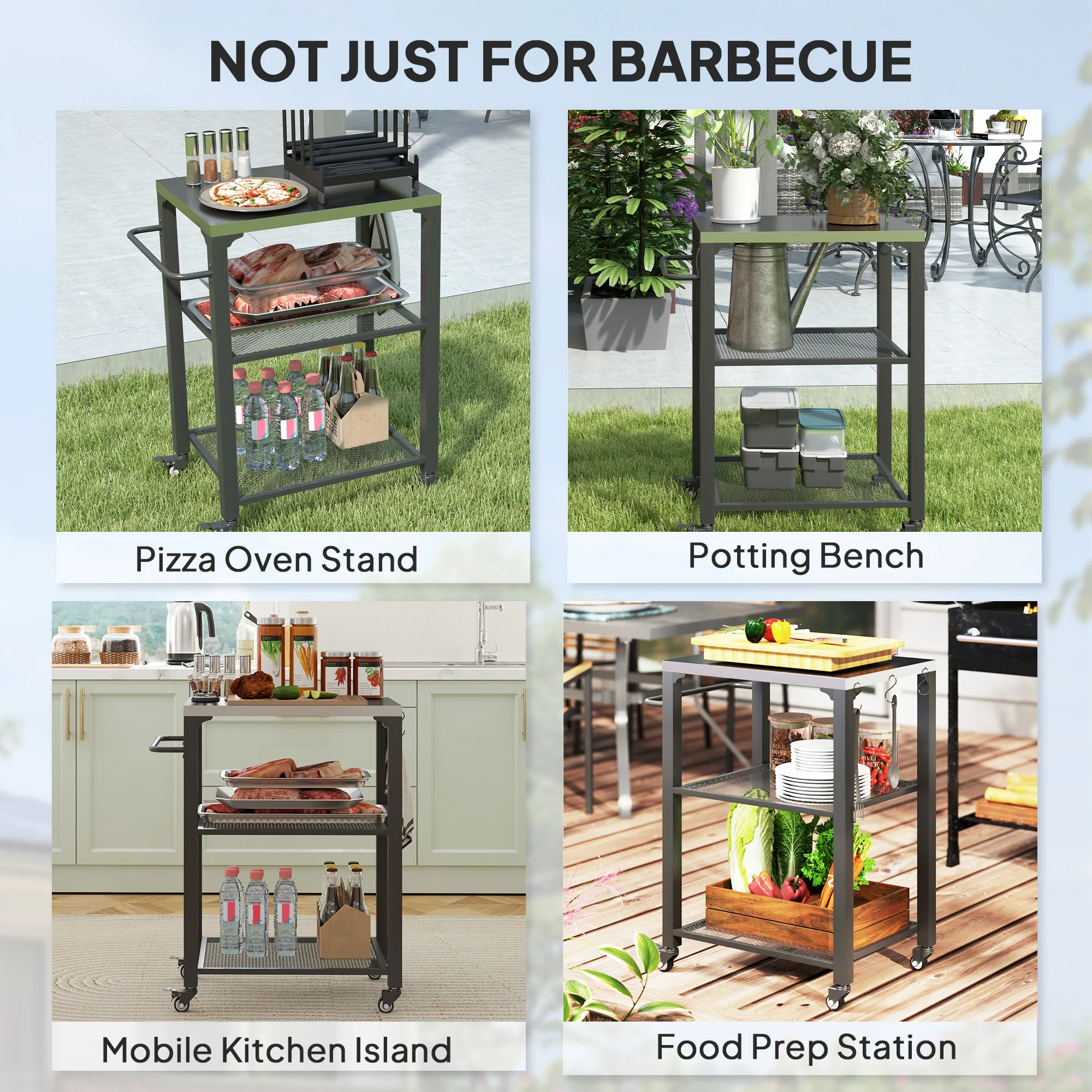 Outsunny 3-Shelf Outdoor Grill Cart, Outdoor Kitchen W/ Stainless Steel Top - Image 7
