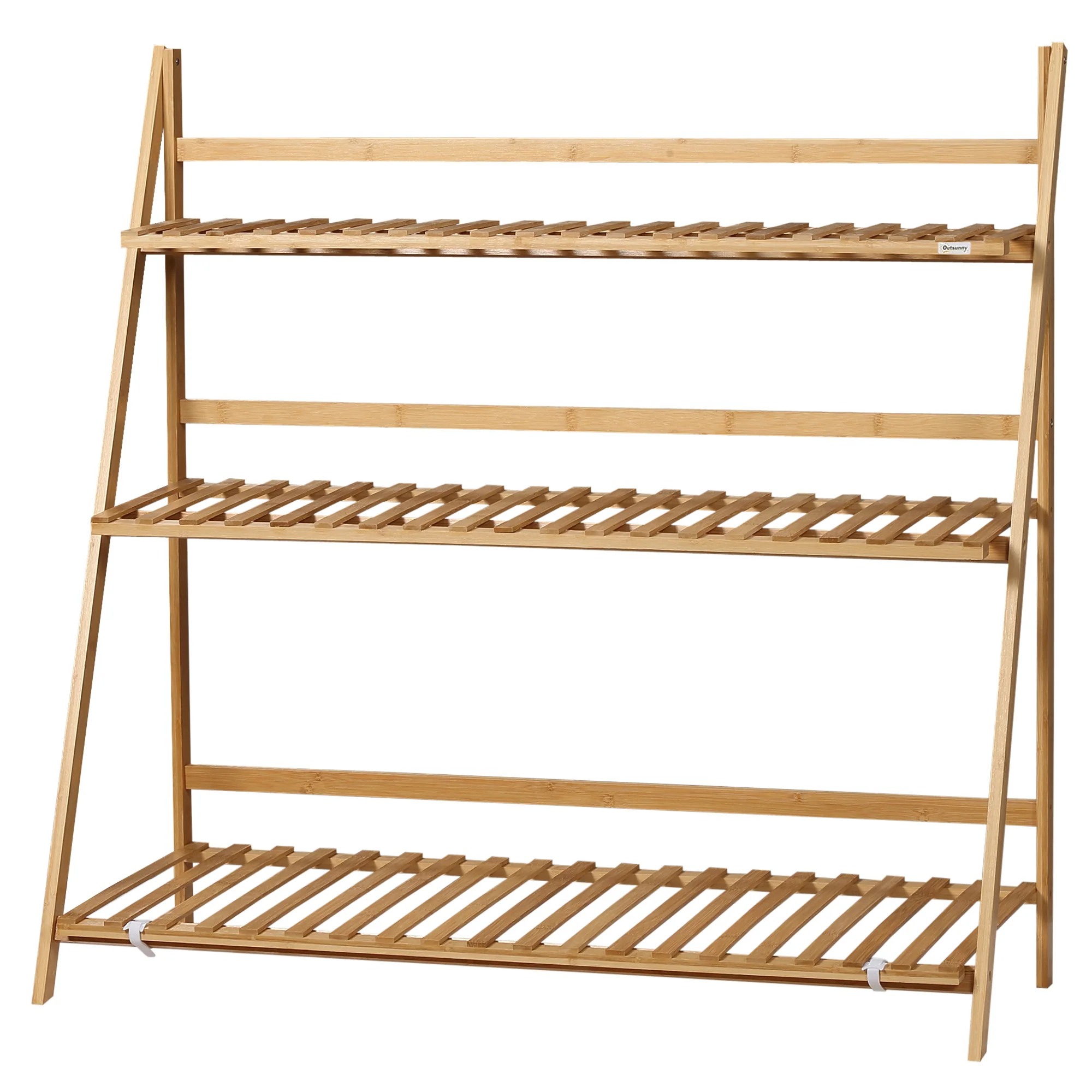 Outsunny 3-Tier Folding Bamboo Plant Stand Display Rack for Indoor & Outdoor