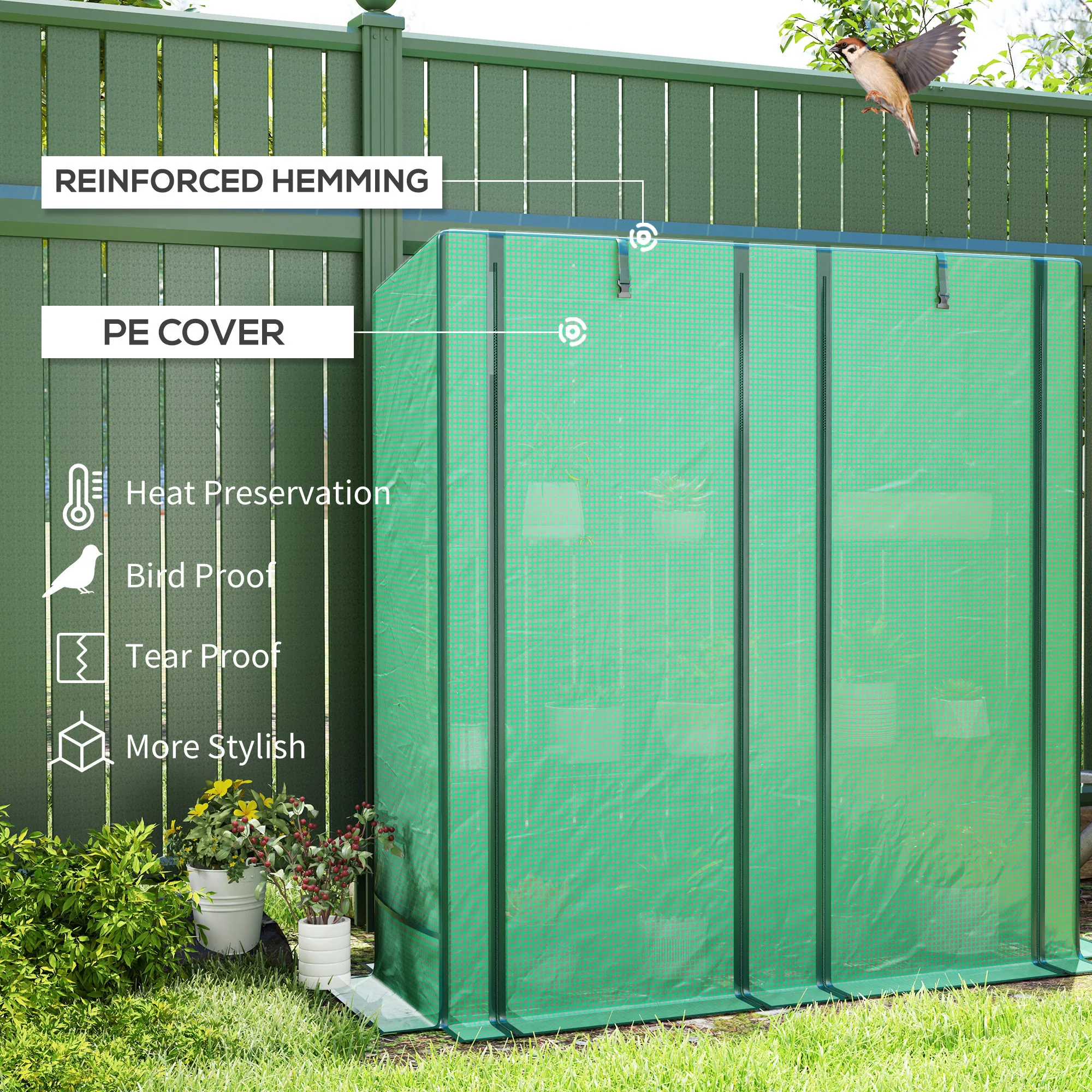 Outsunny 3 Tier Lean-to Mini Greenhouse With Green Hemmed Edging, Green - Image 3