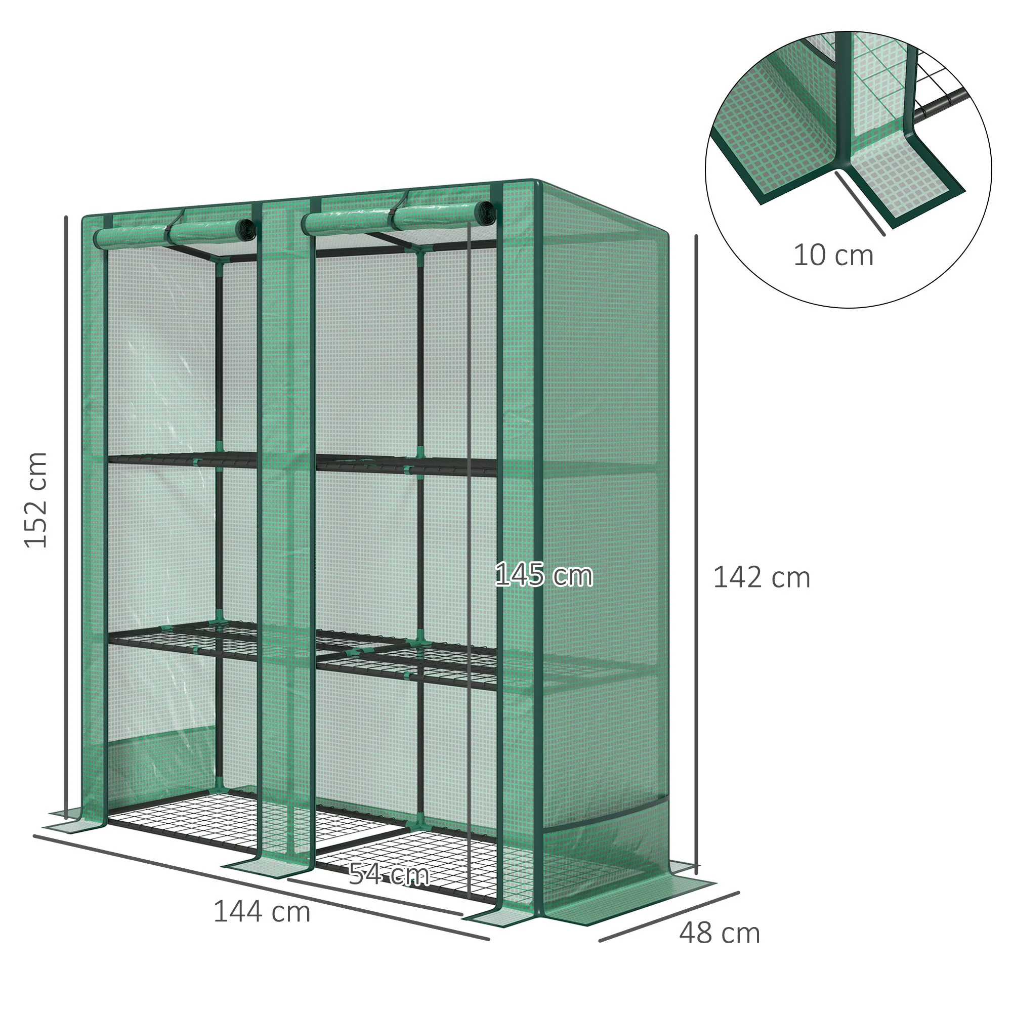 Outsunny 3 Tier Lean-to Mini Greenhouse With Green Hemmed Edging, Green - Image 5