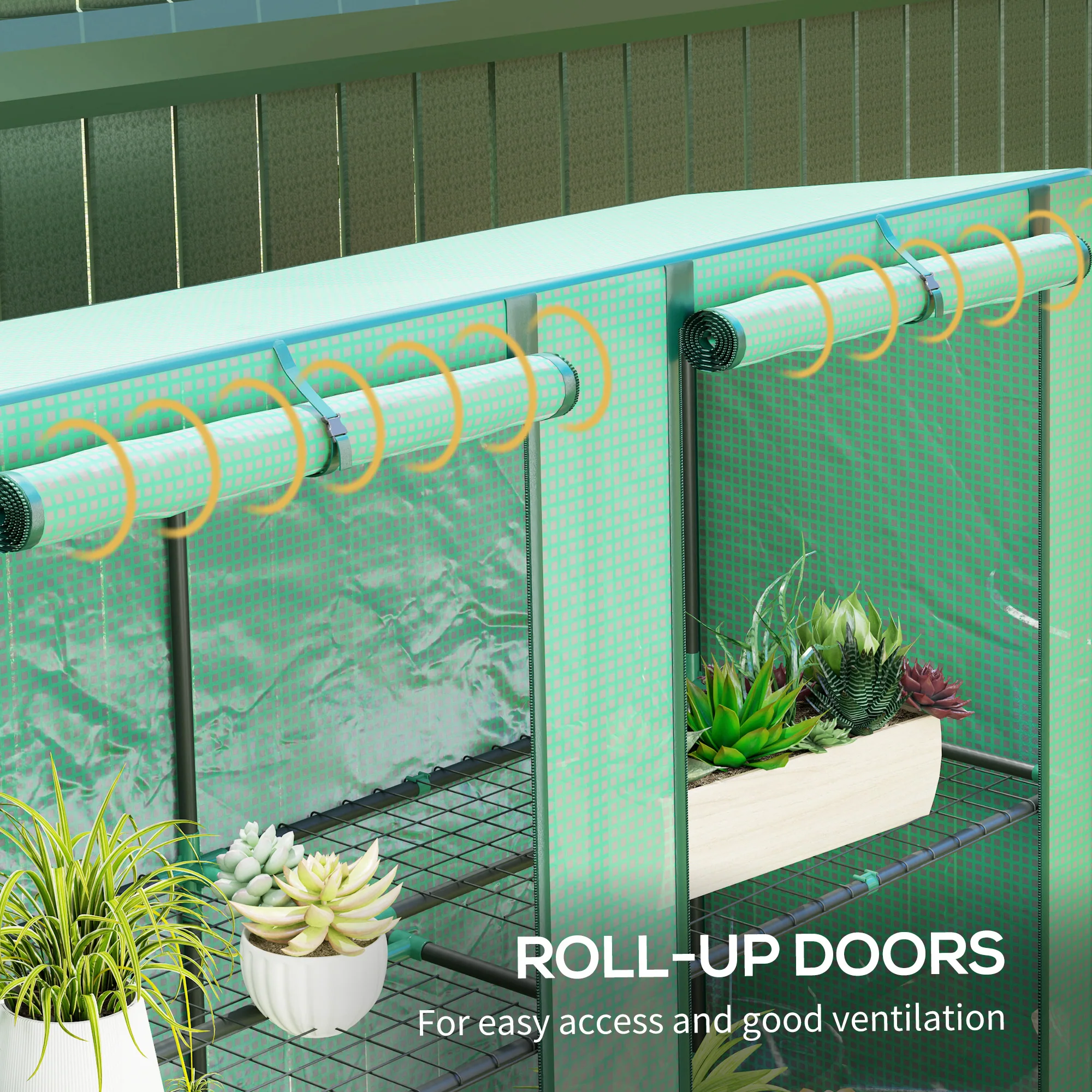 Outsunny 3 Tier Lean-to Mini Greenhouse With Green Hemmed Edging, Green - Image 6