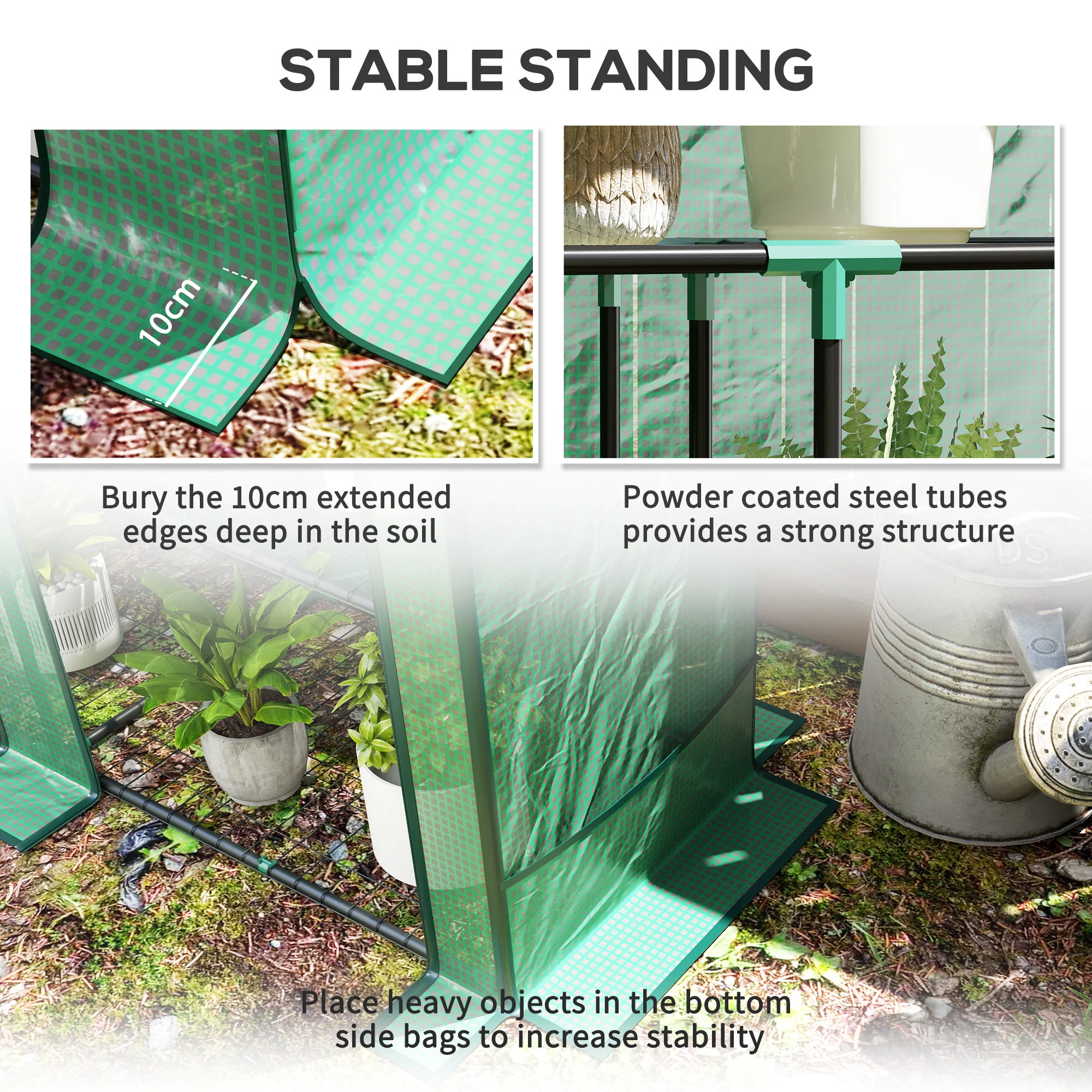 Outsunny 3 Tier Lean-to Mini Greenhouse With Green Hemmed Edging, Green - Image 7