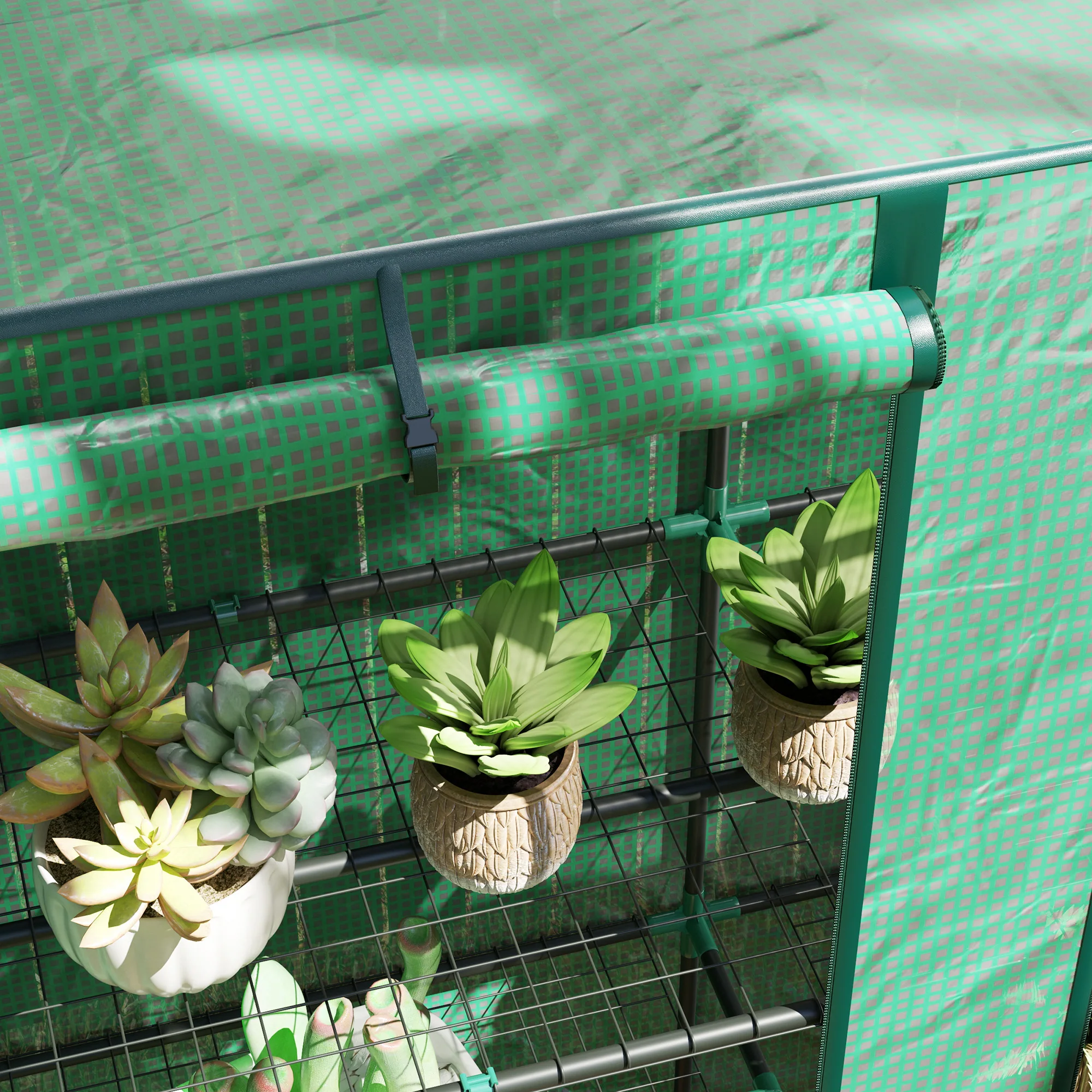 Outsunny 3 Tier Lean-to Mini Greenhouse With Green Hemmed Edging, Green - Image 8
