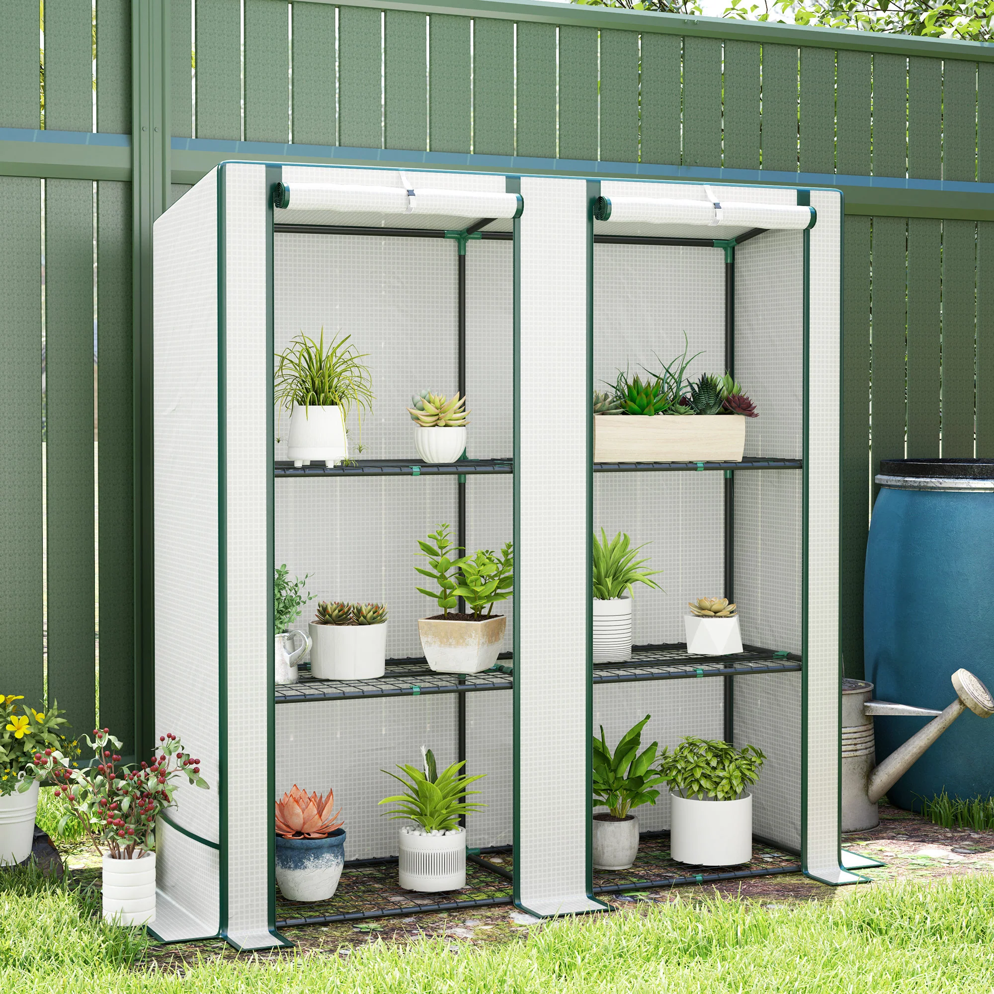 Outsunny 3 Tier Lean-to Mini Greenhouse With Hemmed Edging, White - Image 2