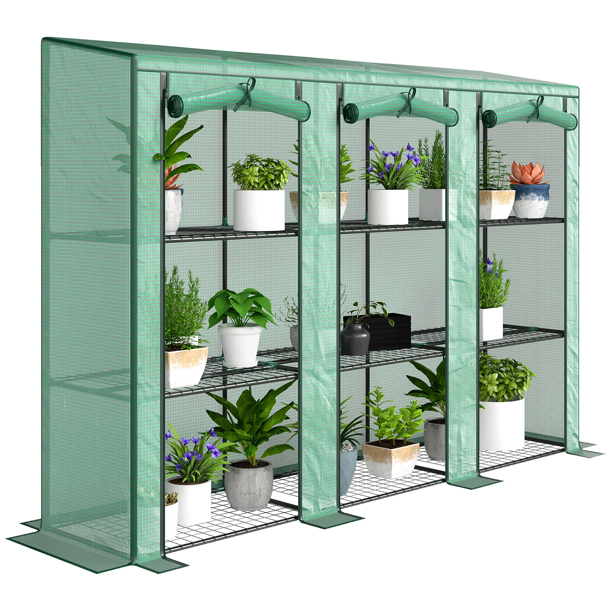 Outsunny 3 Tier Lean-to Mini Greenhouse with PE Cover, Green
