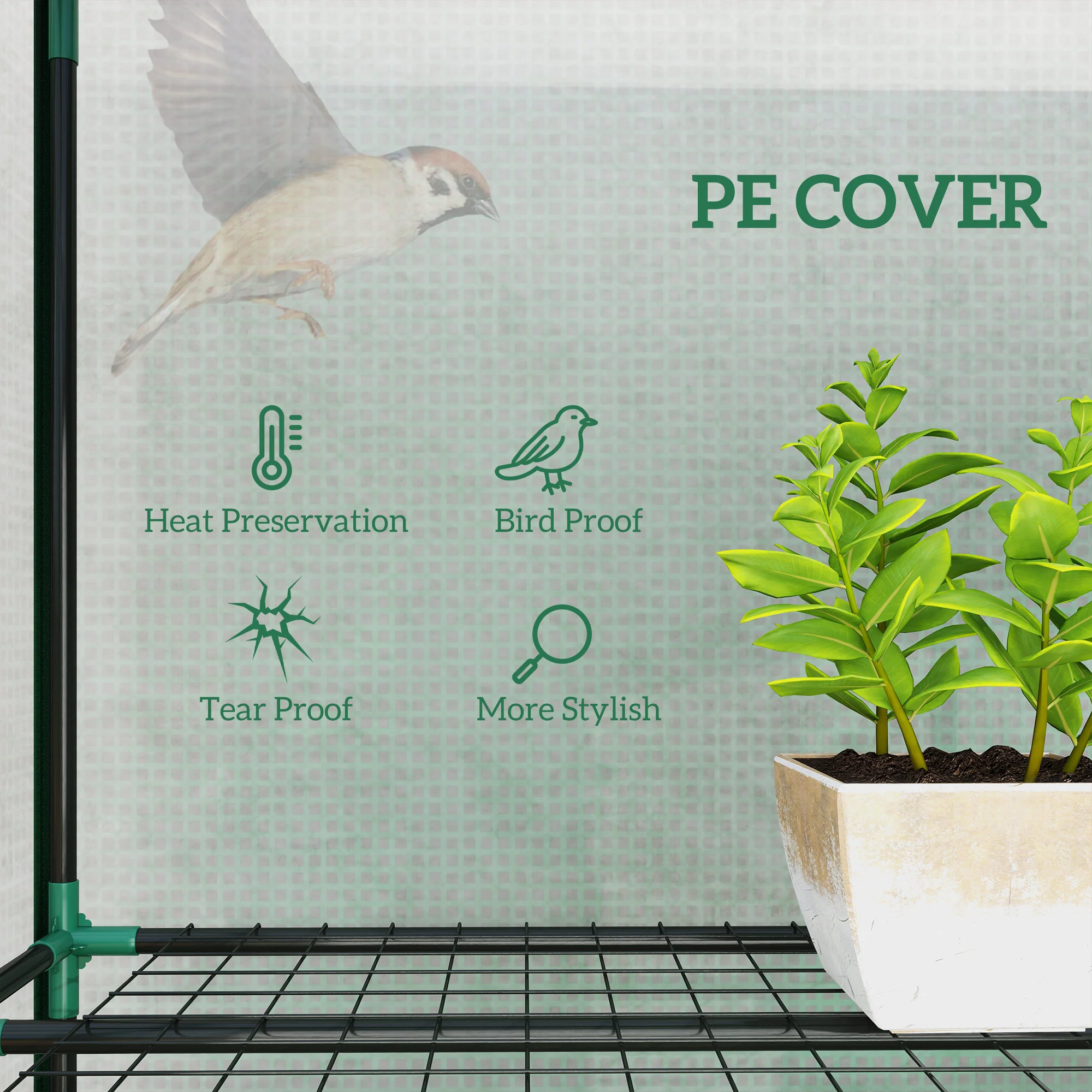 Outsunny 3 Tier Lean-to Mini Greenhouse with PE Cover, Green - Image 3