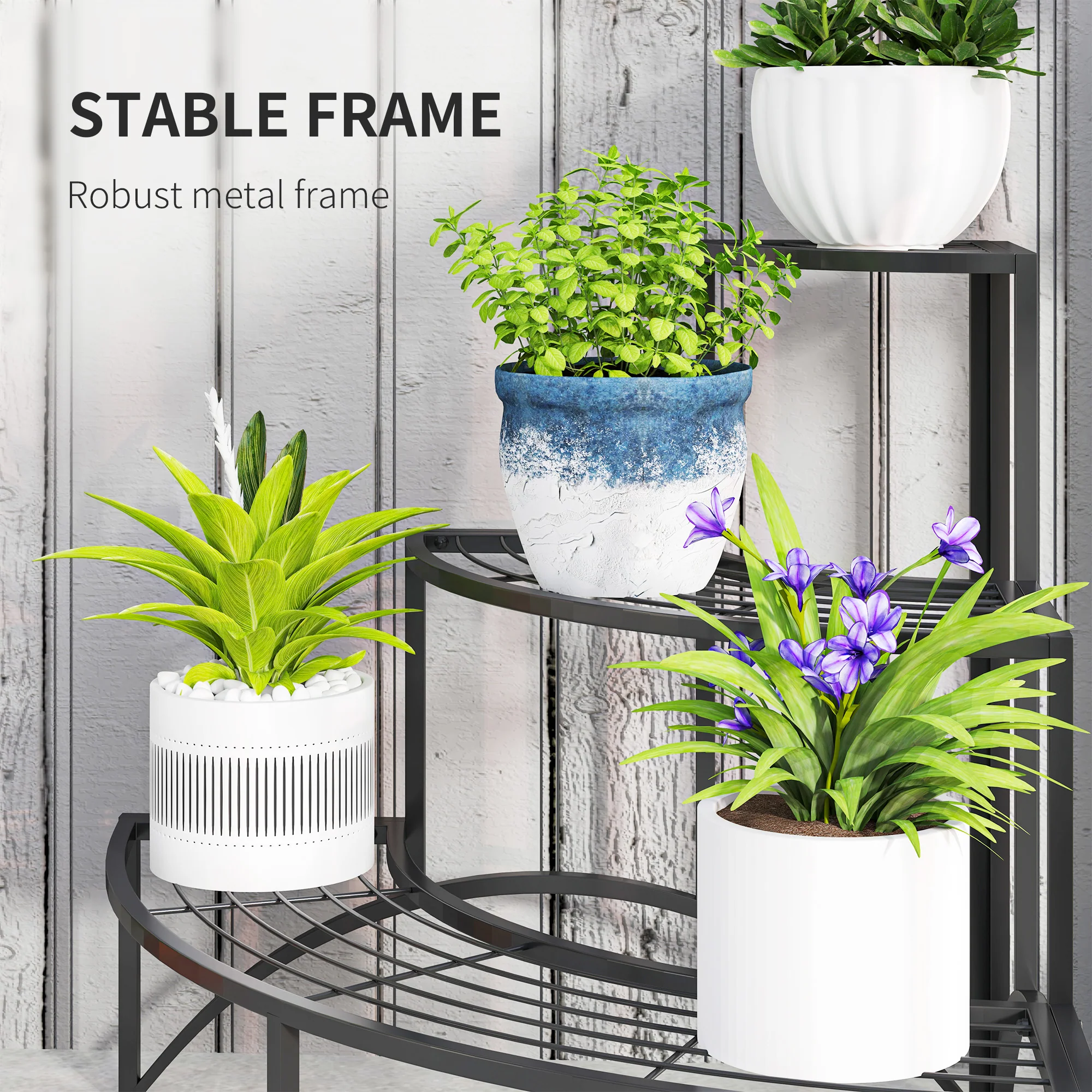Outsunny 3 Tier Metal Corner Plant Stand For Garden Balcony Patio, Black - Image 6