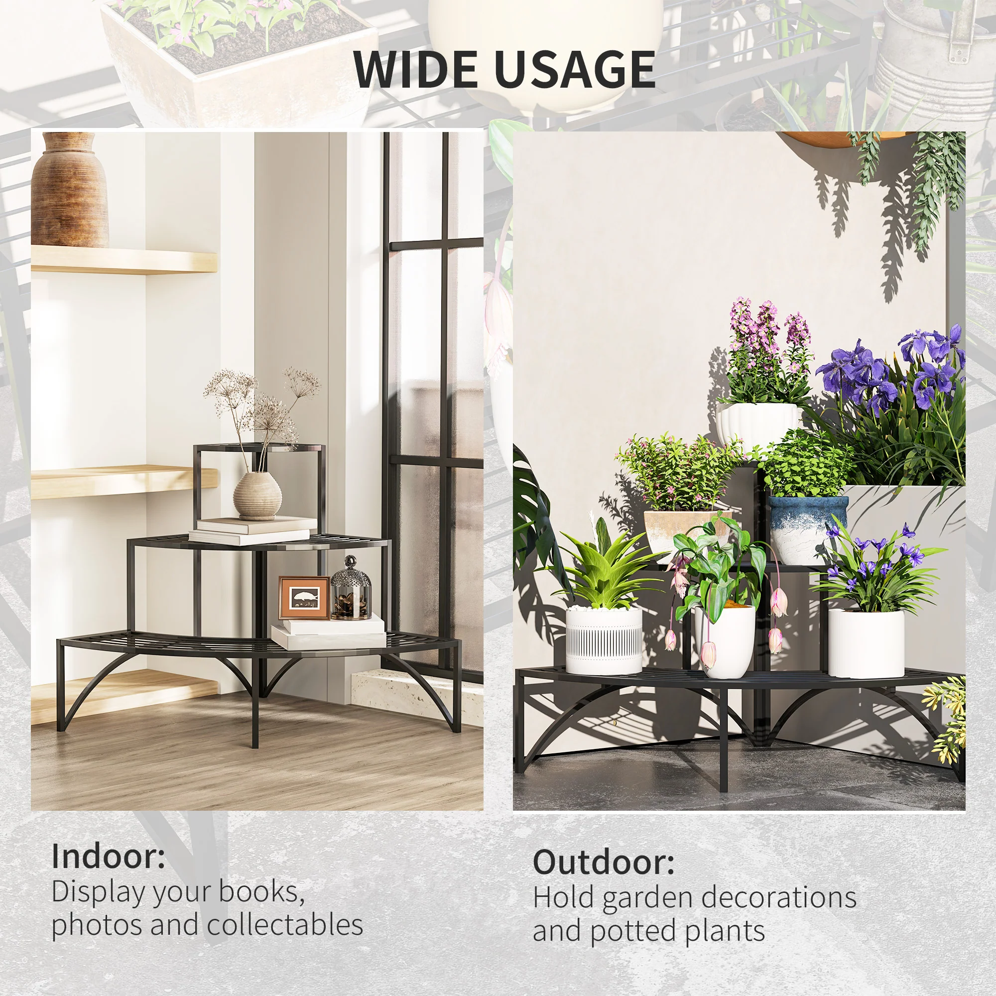 Outsunny 3 Tier Metal Corner Plant Stand For Garden Balcony Patio, Black - Image 7