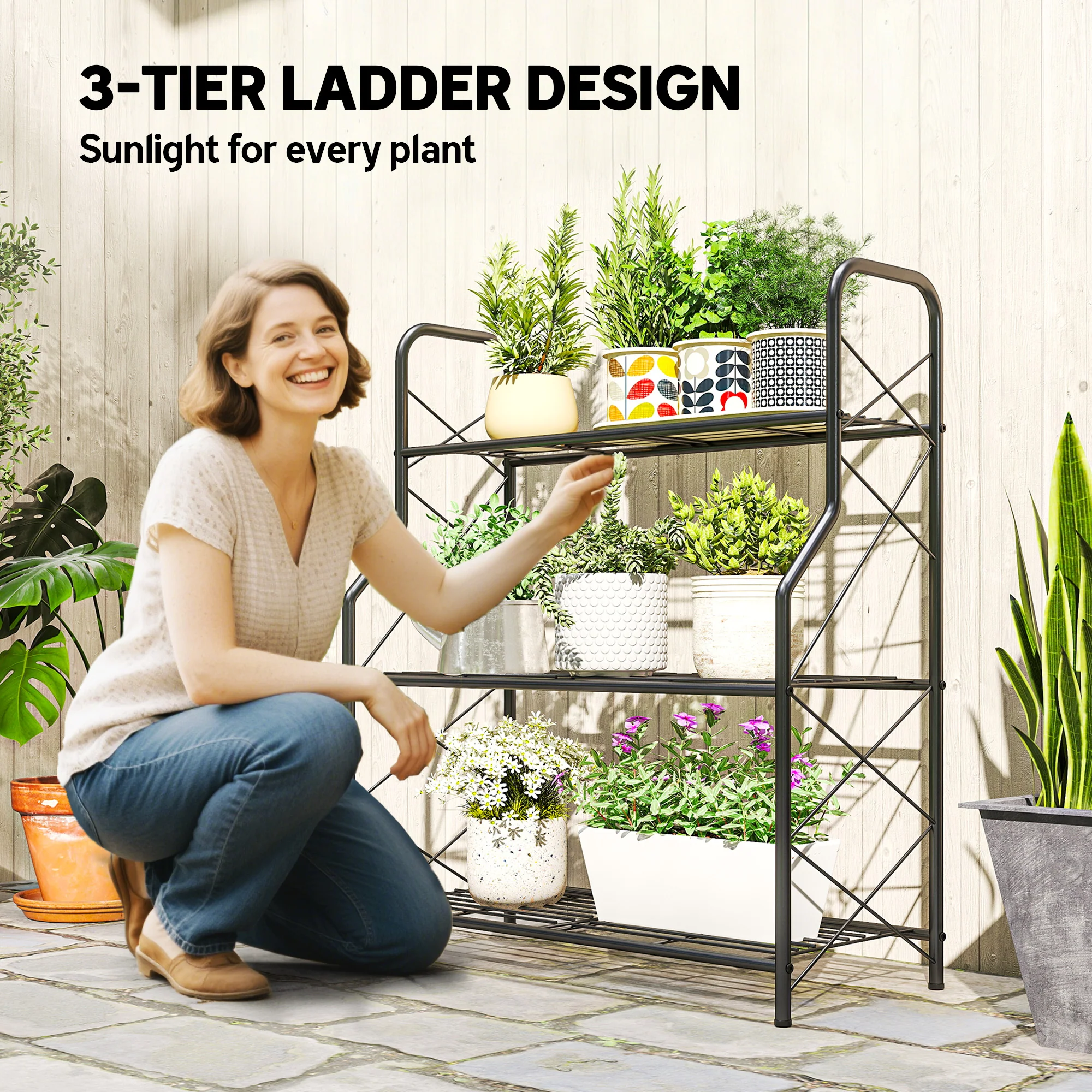 Outsunny 3-Tier Metal Plant Stand, Ladder Shelf Potted Plants Display - Image 4