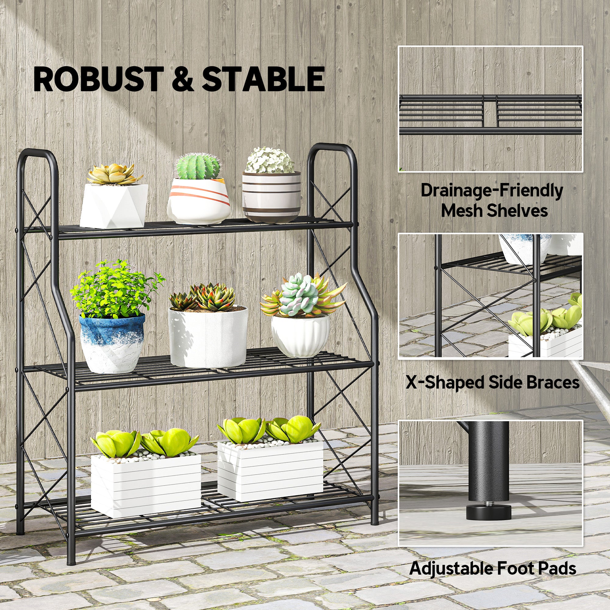 Outsunny 3-Tier Metal Plant Stand, Ladder Shelf Potted Plants Display - Image 5