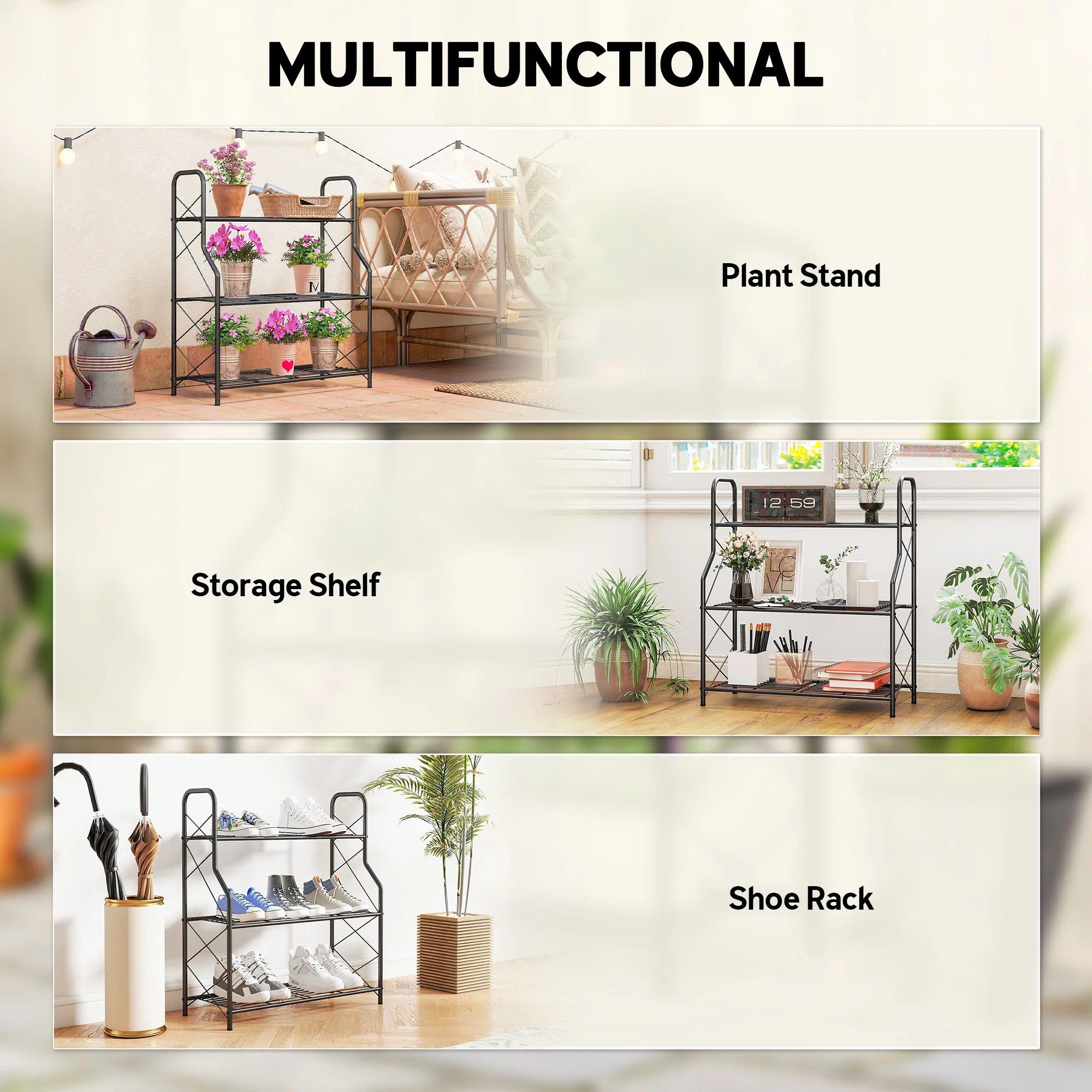 Outsunny 3-Tier Metal Plant Stand, Ladder Shelf Potted Plants Display - Image 6