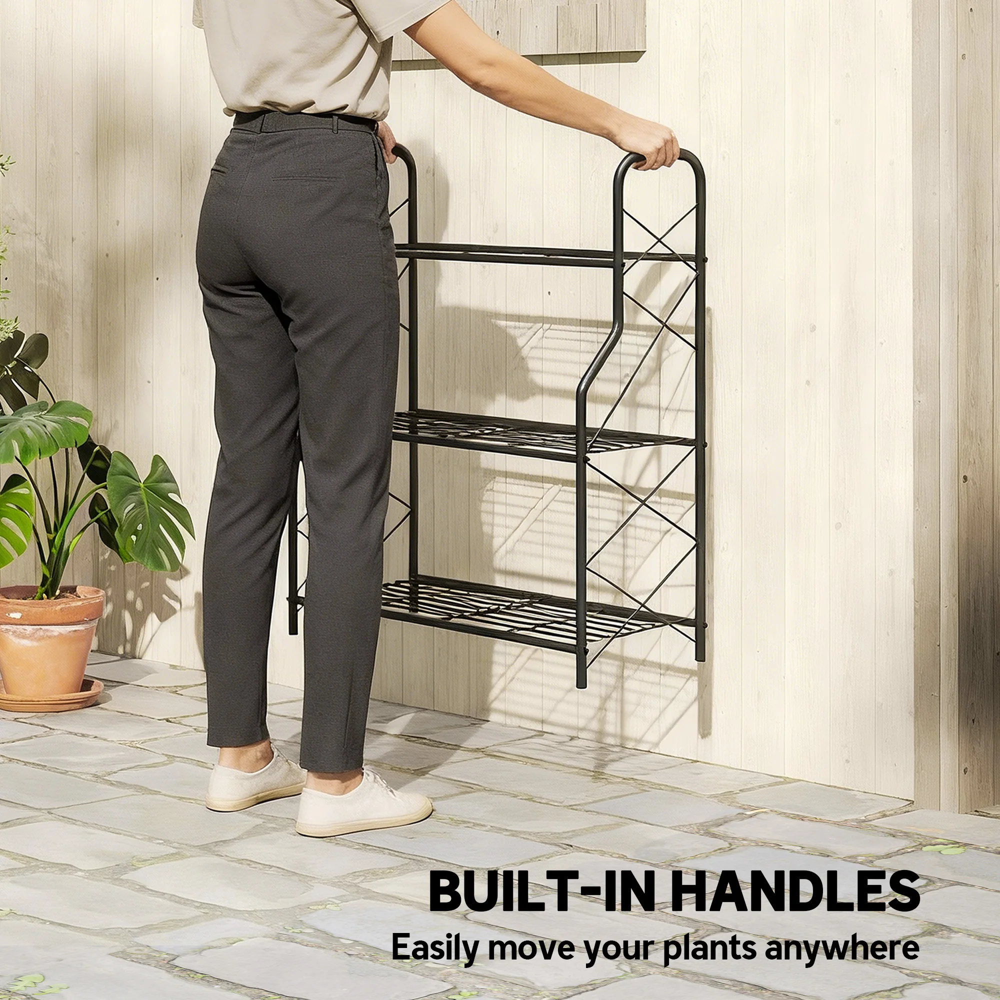 Outsunny 3-Tier Metal Plant Stand, Ladder Shelf Potted Plants Display - Image 7