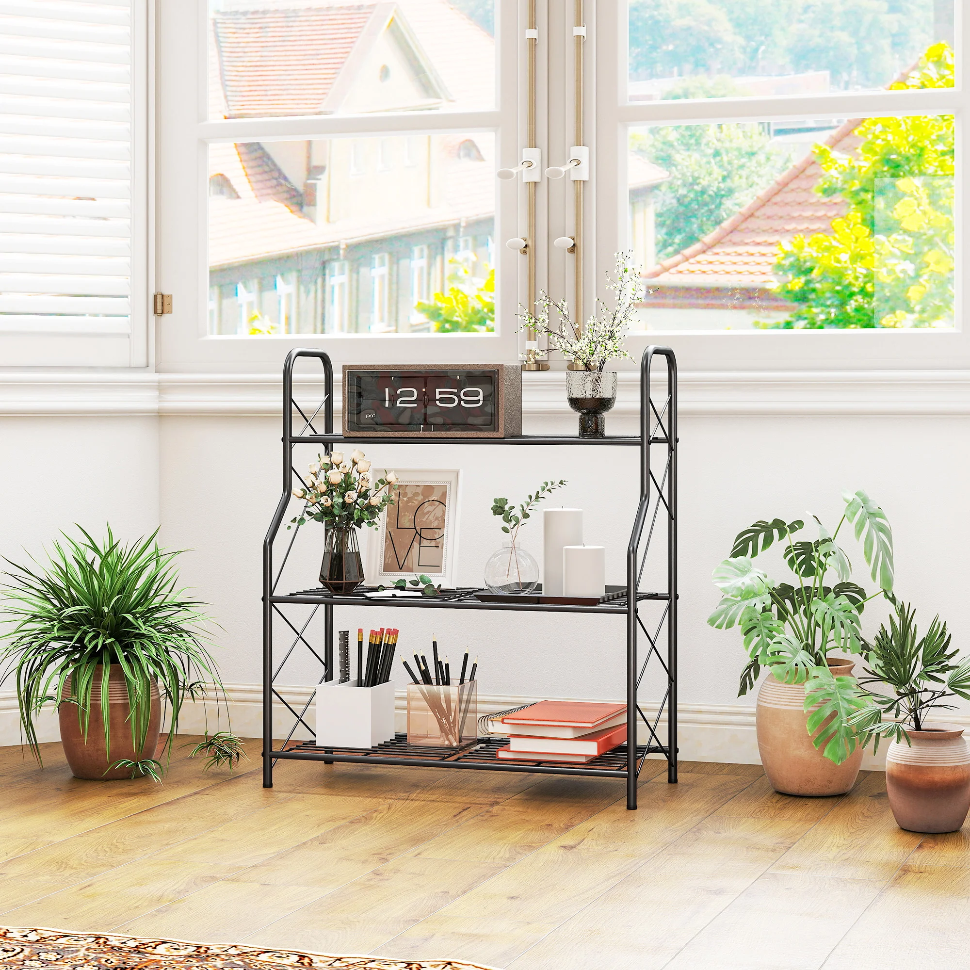 Outsunny 3-Tier Metal Plant Stand, Ladder Shelf Potted Plants Display - Image 8