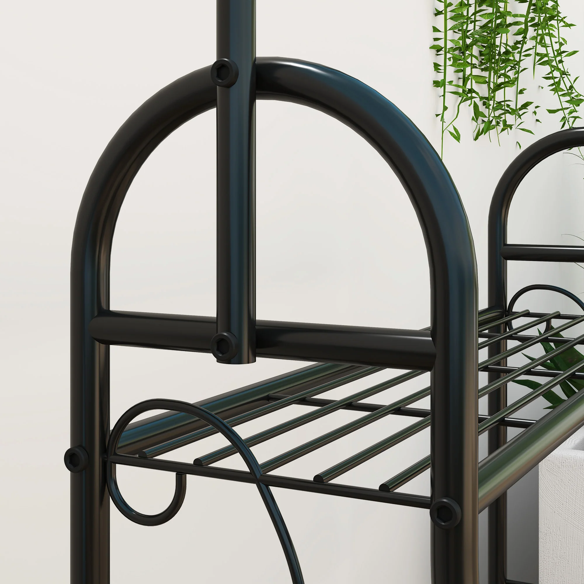 Outsunny 3 Tier Plant Stand w/ Hanging Hooks for Balcony Living Room, Black - Image 8