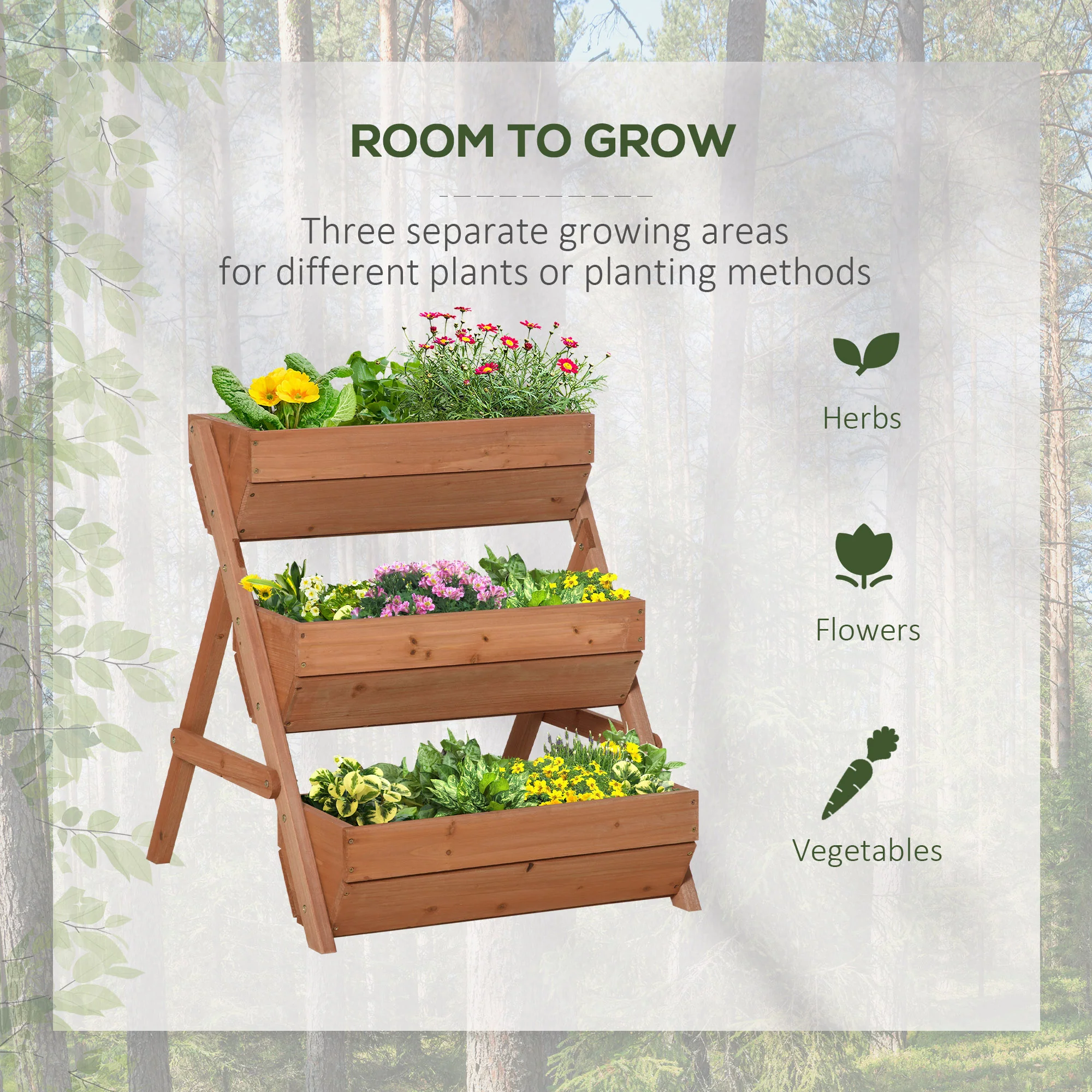 Outsunny 3 Tier Raised Garden Bed Wooden Elevated Planter Box Kit, Brown - Image 3