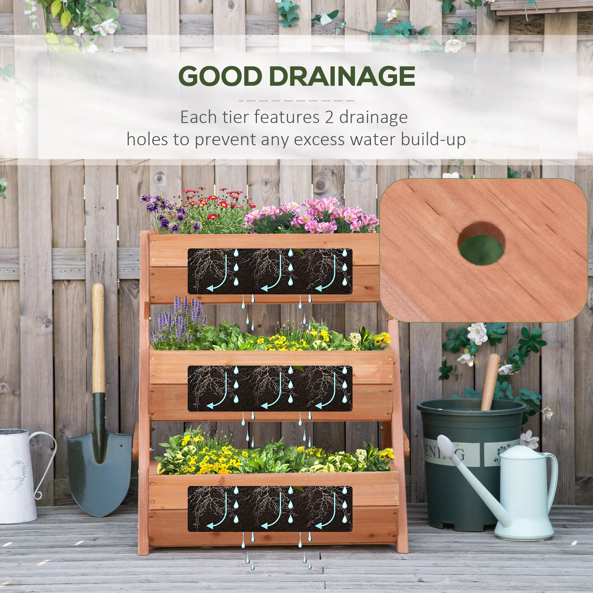Outsunny 3 Tier Raised Garden Bed Wooden Elevated Planter Box Kit, Brown - Image 4