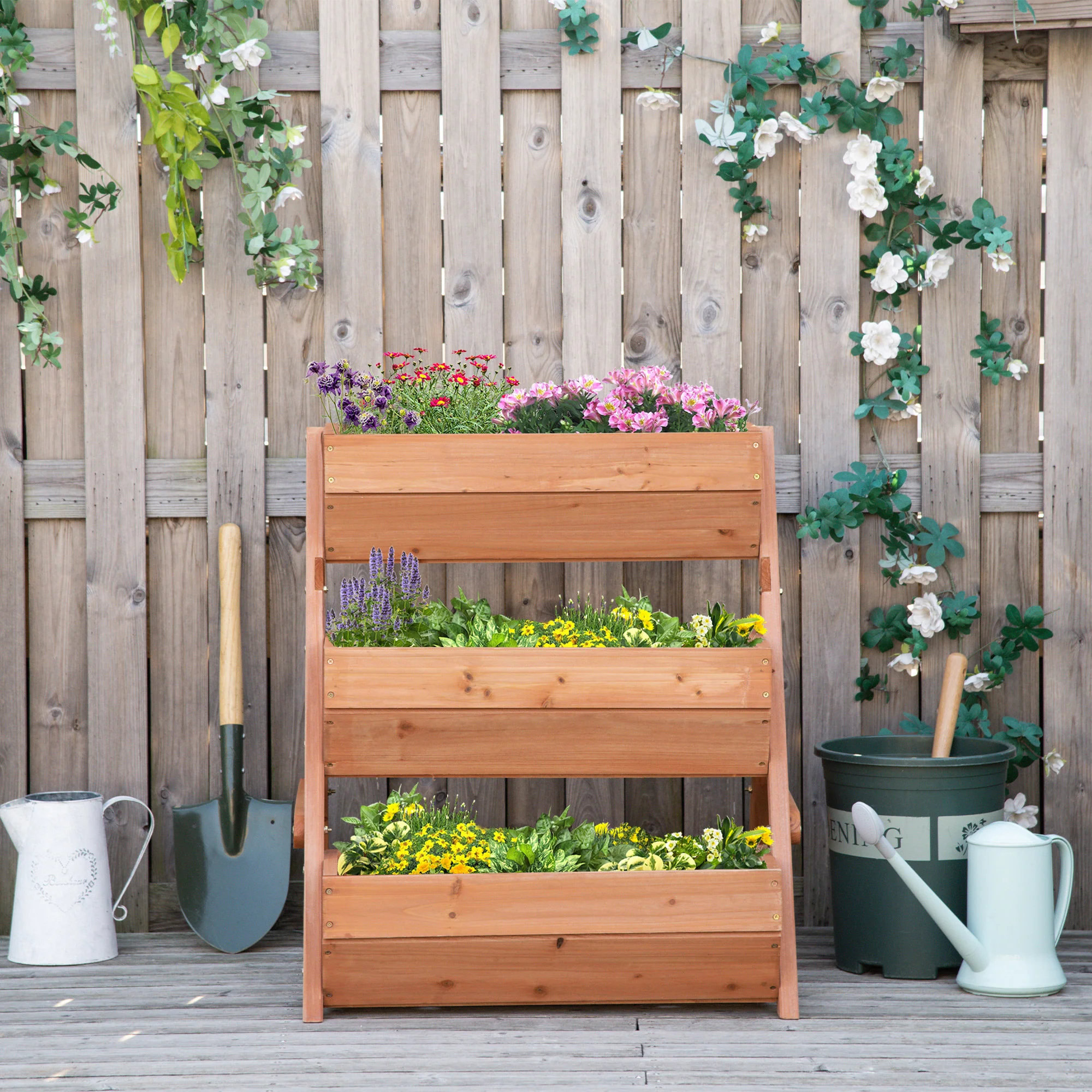Outsunny 3 Tier Raised Garden Bed Wooden Elevated Planter Box Kit, Brown - Image 7