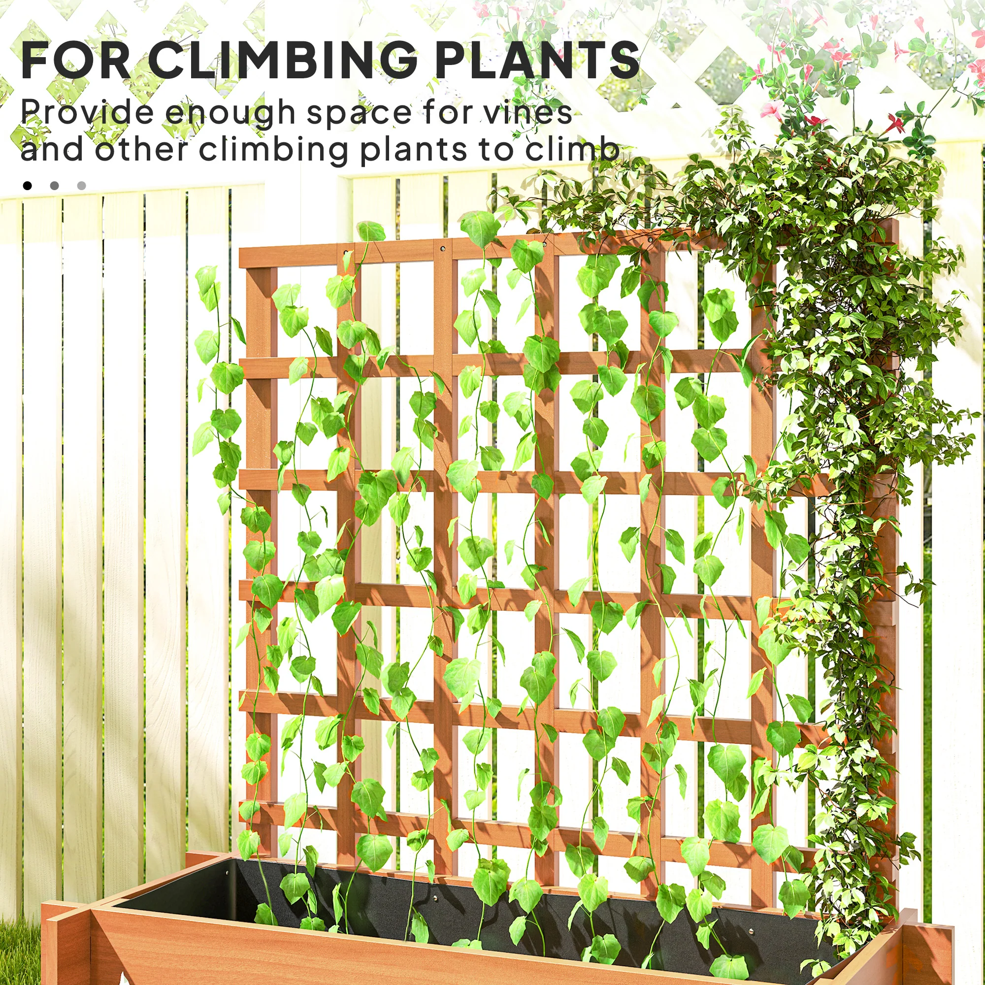 Outsunny 3 Tier Wooden Garden Planters with Trellis for Vine Climbing Plants - Image 3