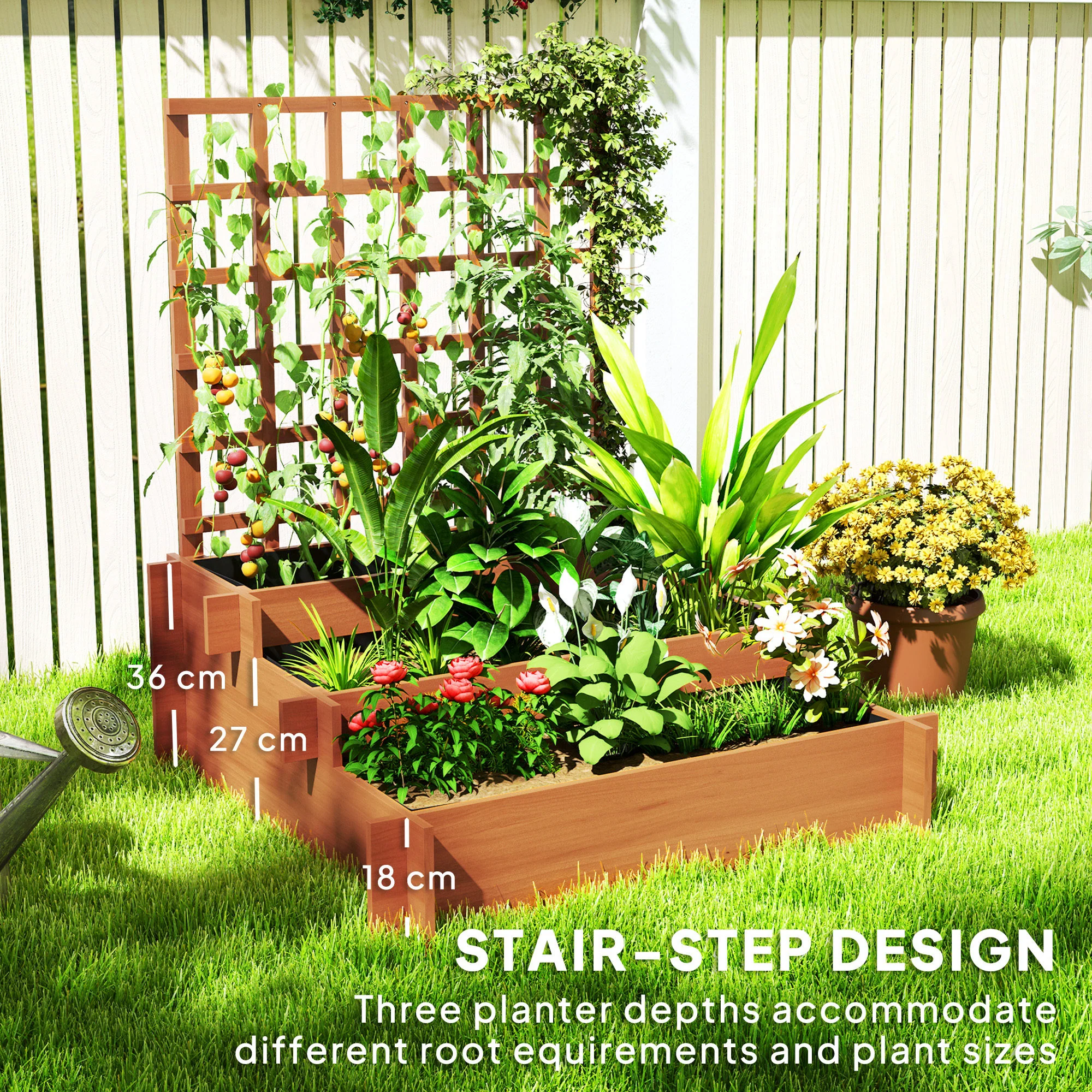 Outsunny 3 Tier Wooden Garden Planters with Trellis for Vine Climbing Plants - Image 4