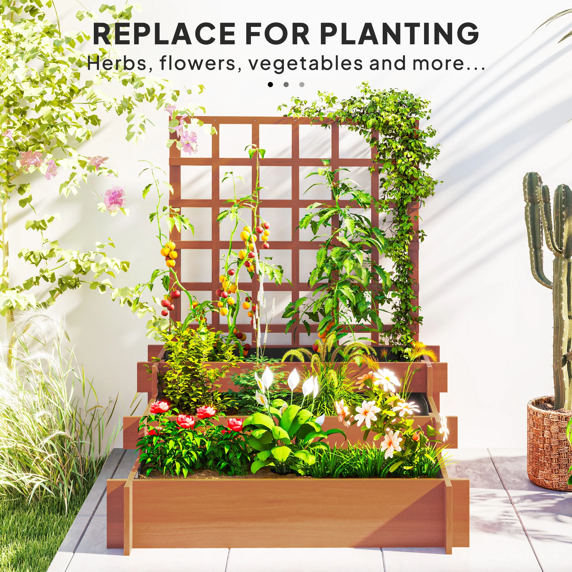 Outsunny 3 Tier Wooden Garden Planters with Trellis for Vine Climbing Plants - Image 7