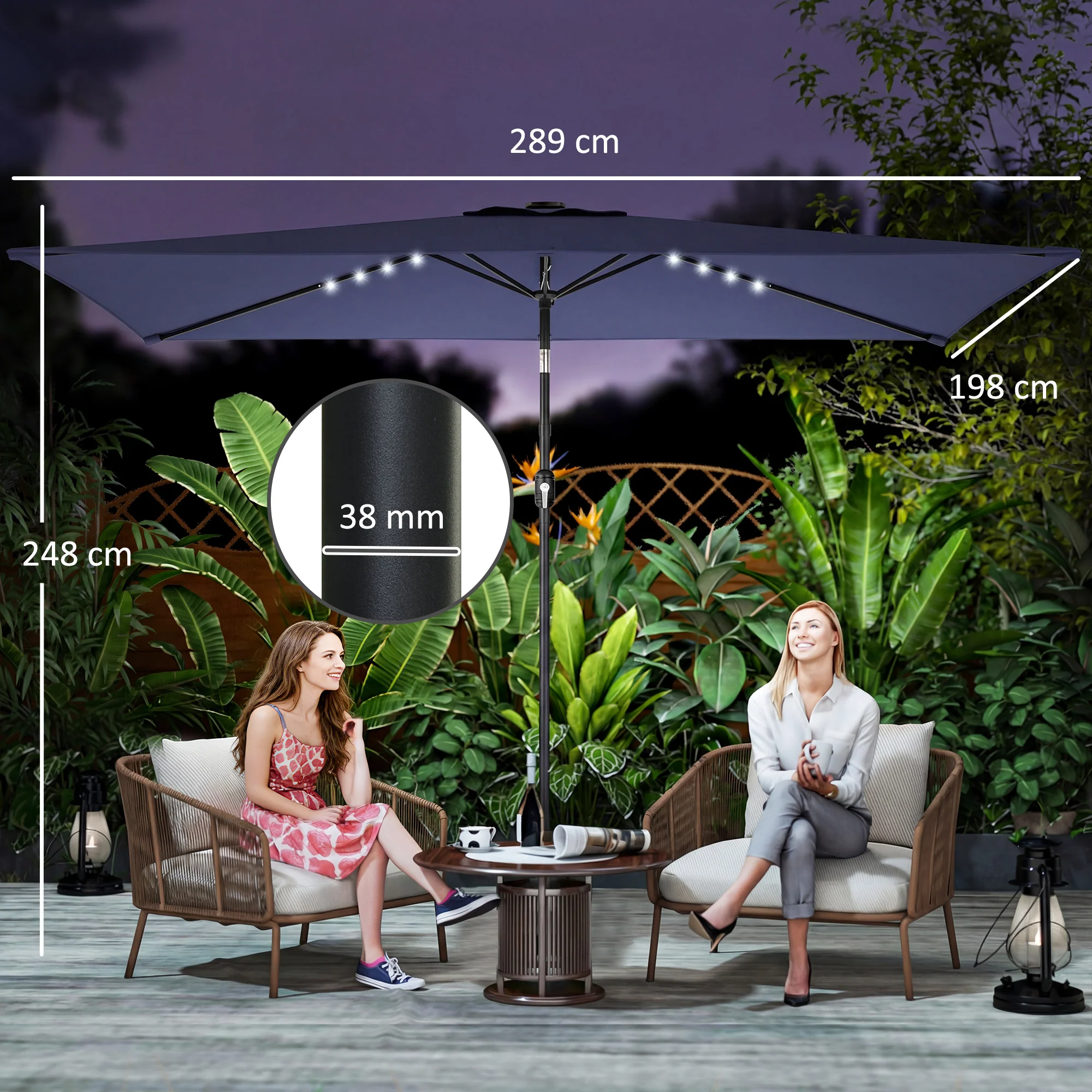 Outsunny 3 x 2 m Garden Parasol Umbrella with Light, Outdoor Patio Umbrella - Image 3