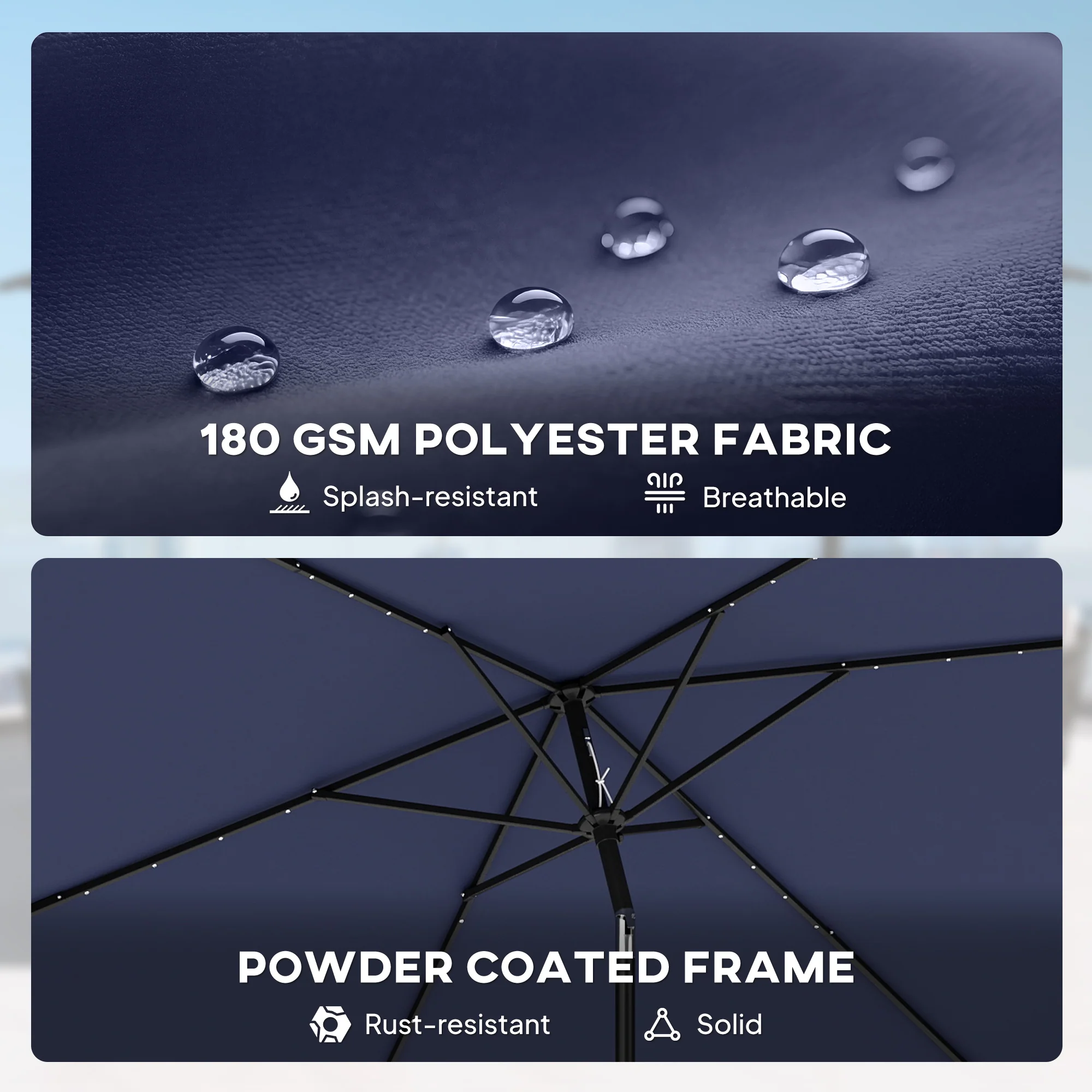 Outsunny 3 x 2 m Garden Parasol Umbrella with Light, Outdoor Patio Umbrella - Image 7