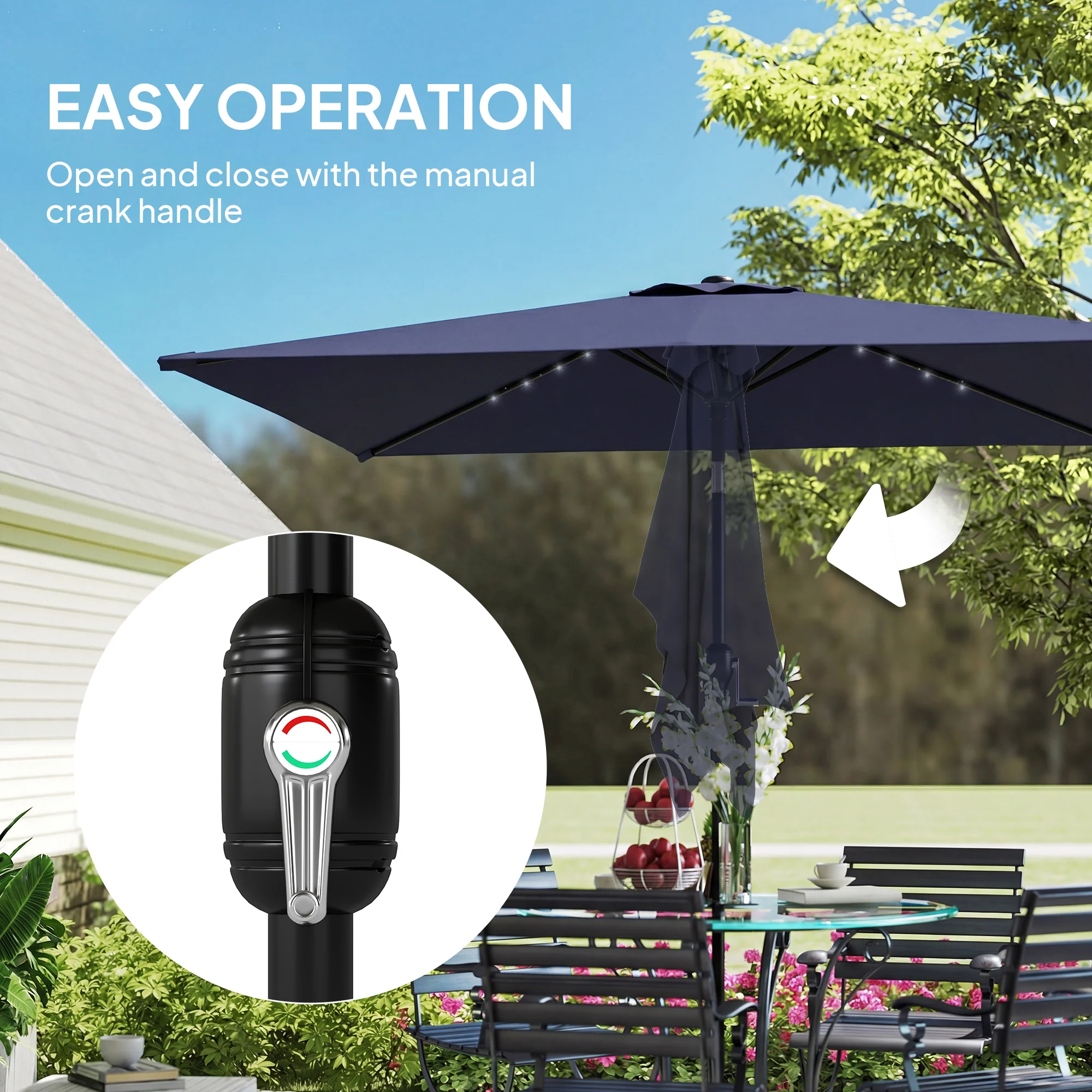 Outsunny 3 x 2 m Garden Parasol Umbrella with Light, Outdoor Patio Umbrella - Image 9