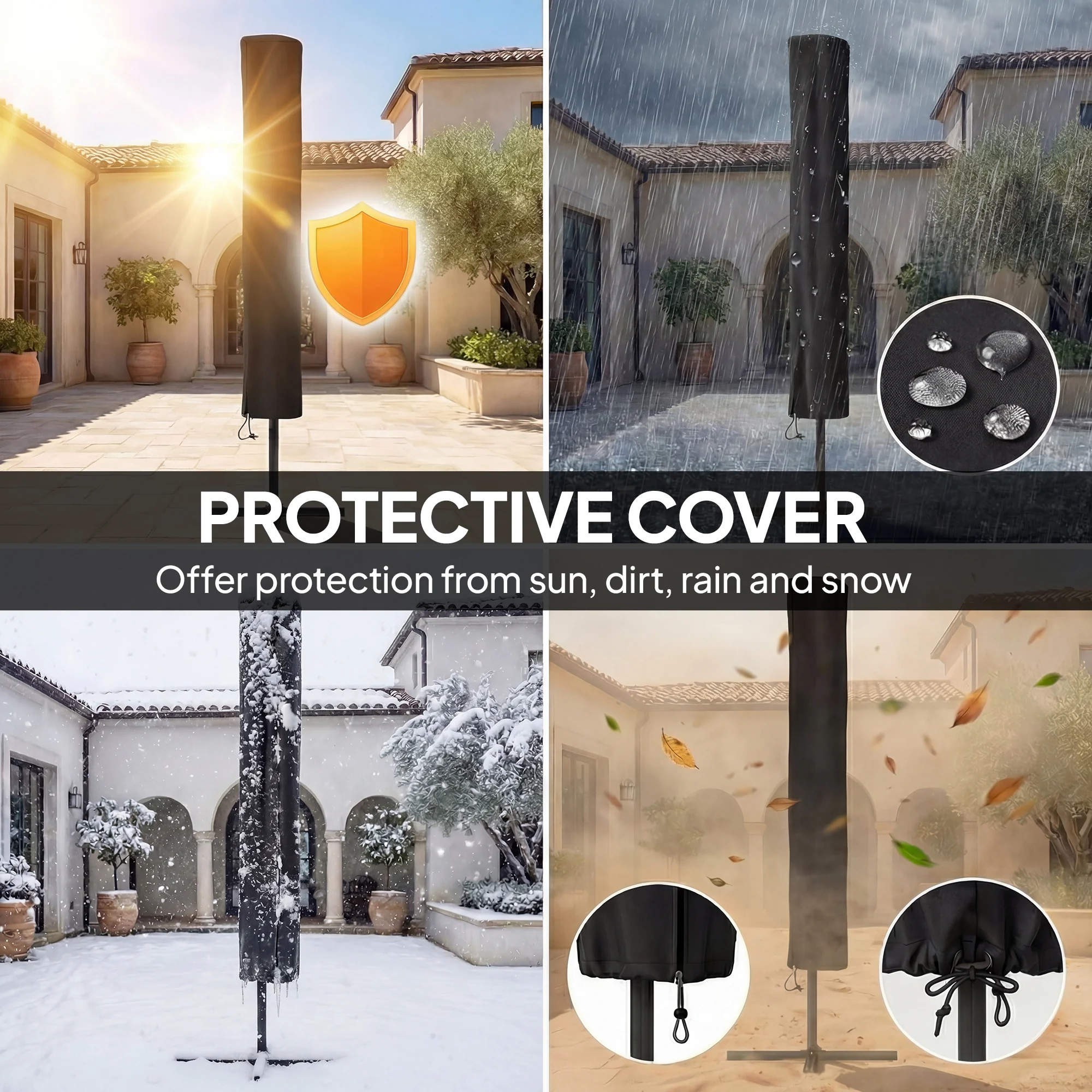 Outsunny 3 x 2 m Garden Parasol Umbrella with Light, Outdoor Patio Umbrella - Image 5