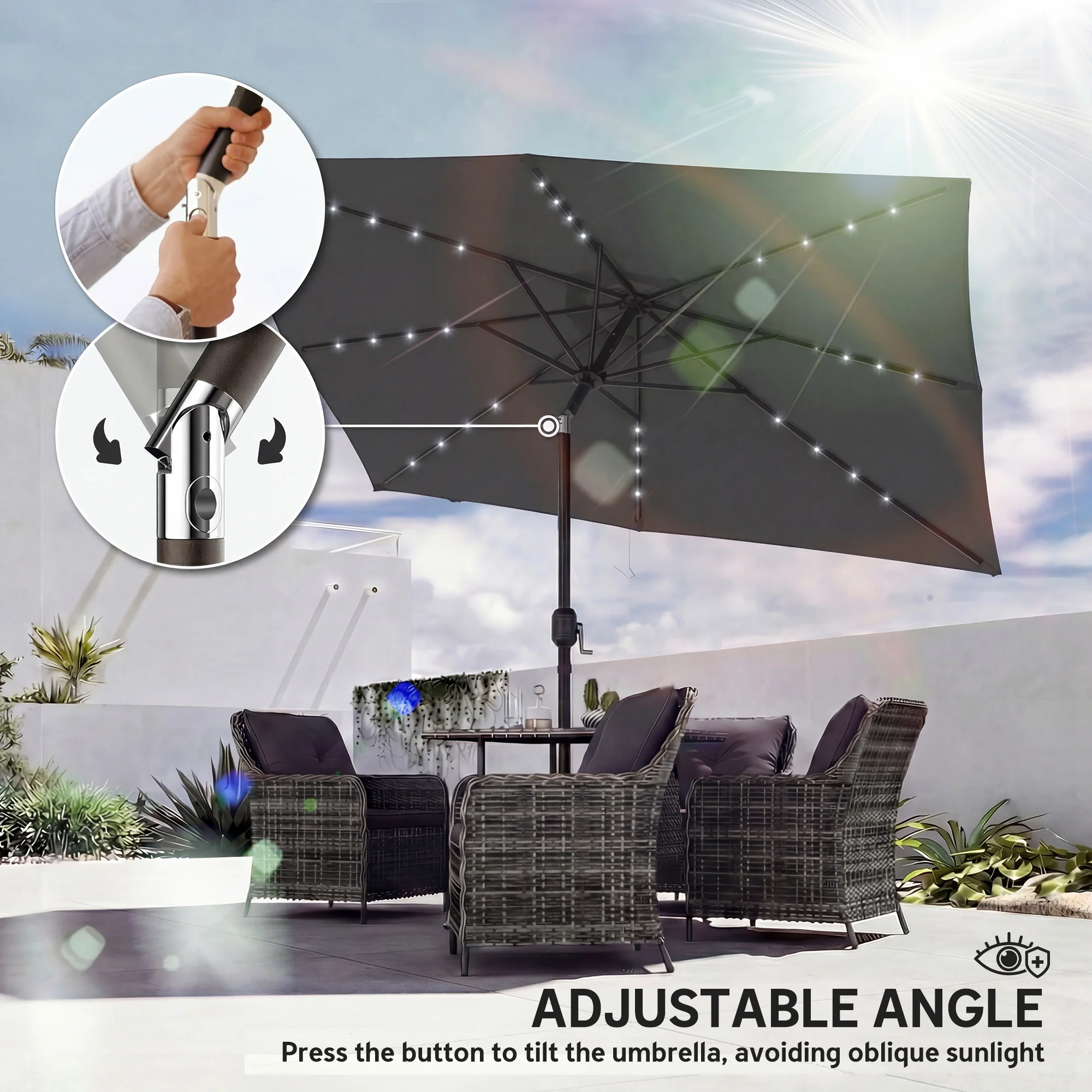 Outsunny 3 x 2 m Garden Parasol Umbrella with Light, Outdoor Patio Umbrella - Image 8