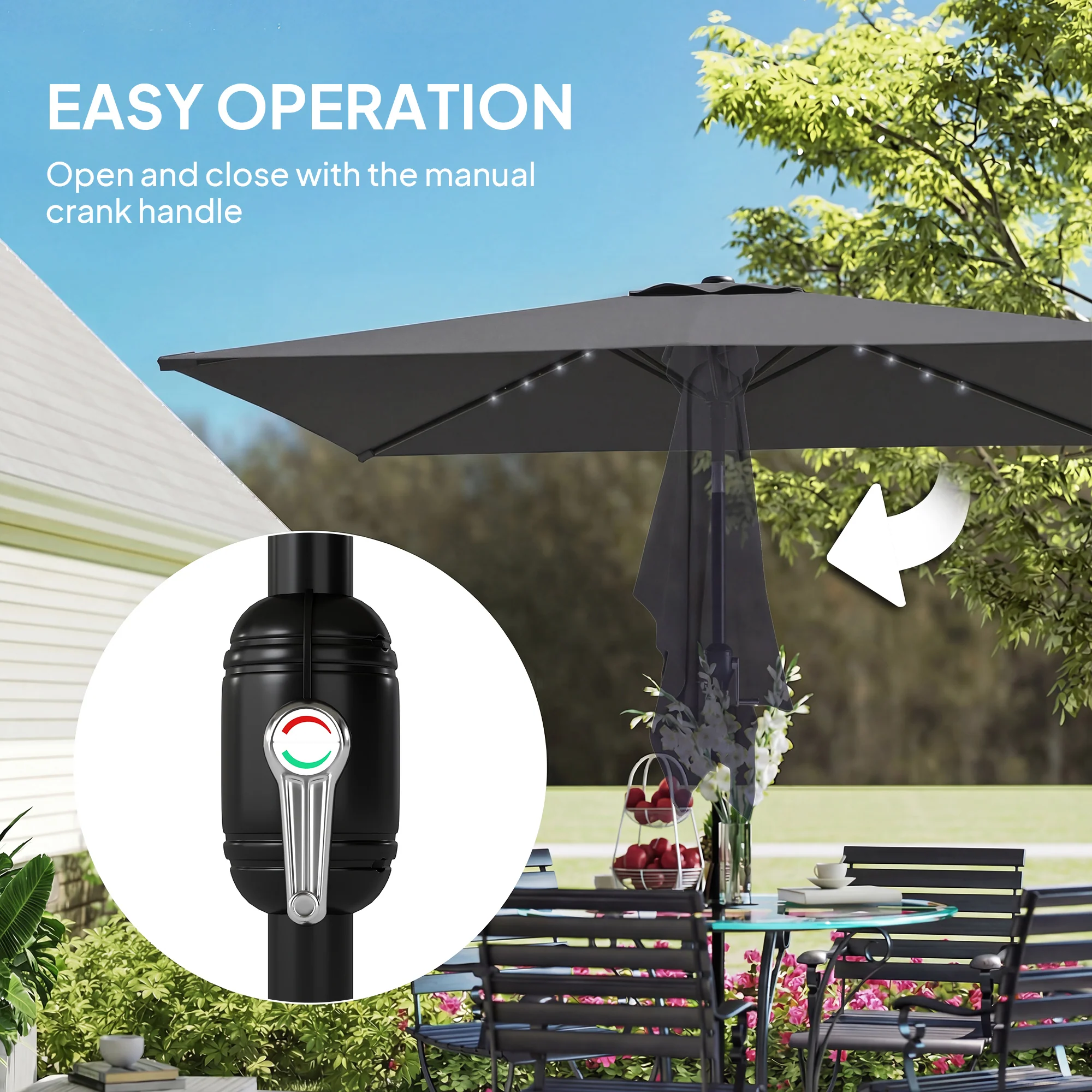 Outsunny 3 x 2 m Garden Parasol Umbrella with Light, Outdoor Patio Umbrella - Image 9