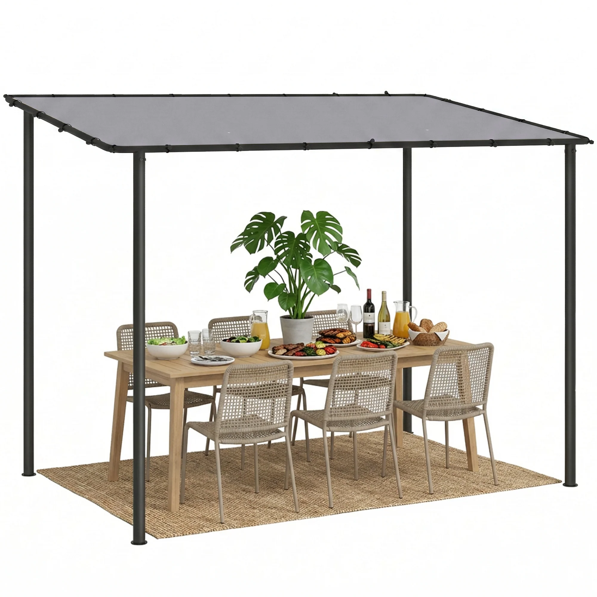 Outsunny 3 x 2 m Lean to Garden Pergola, Metal Frame Gazebo Pergola, Grey