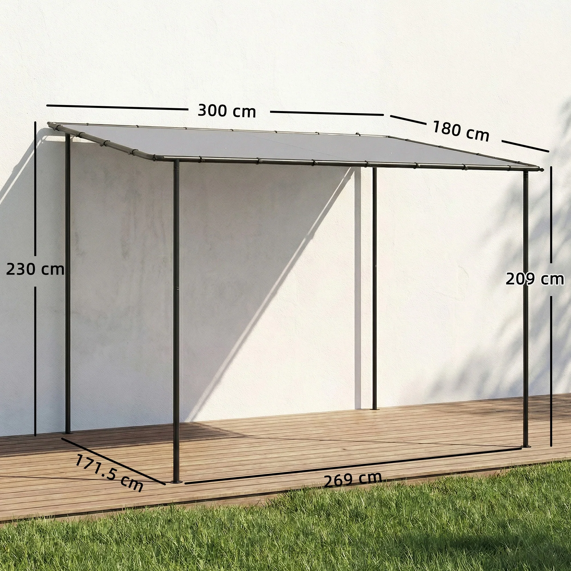 Outsunny 3 x 2 m Lean to Garden Pergola, Metal Frame Gazebo Pergola, Grey - Image 5