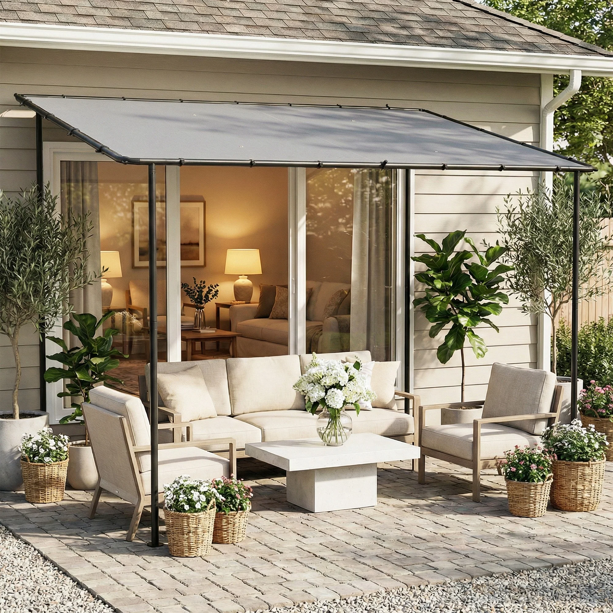 Outsunny 3 x 2 m Lean to Garden Pergola, Metal Frame Gazebo Pergola, Grey - Image 8