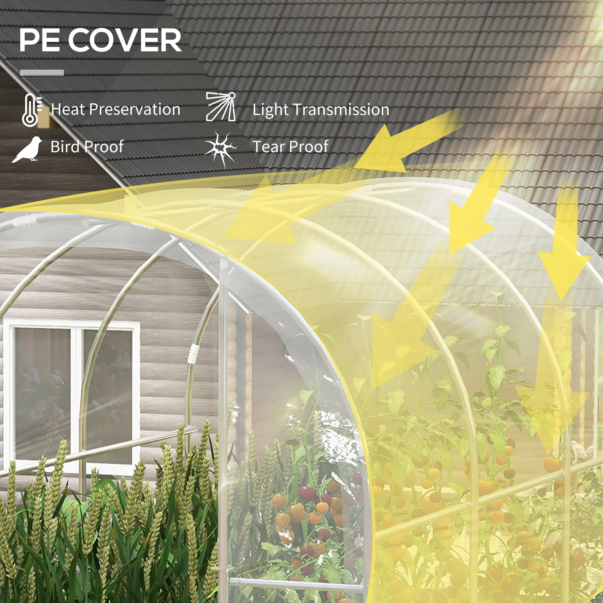 Outsunny 3 x 2 x 2m Polytunnel Greenhouse with Door, Galvanised Steel Frame - Image 3