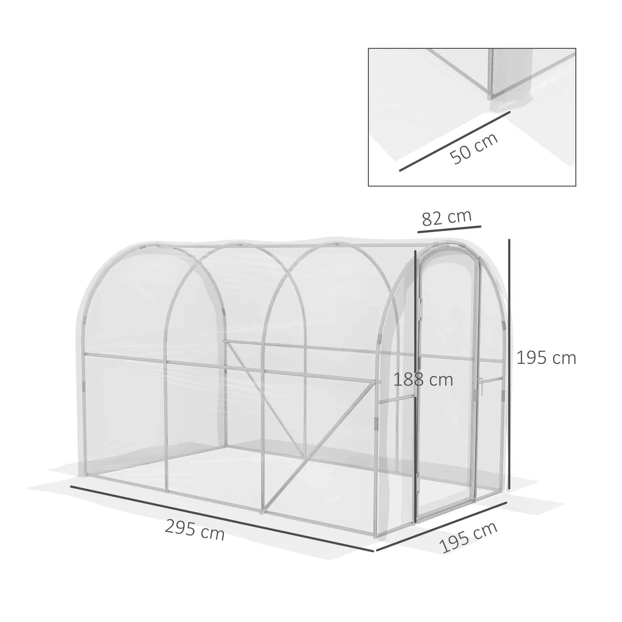 Outsunny 3 x 2 x 2m Polytunnel Greenhouse with Door, Galvanised Steel Frame - Image 5