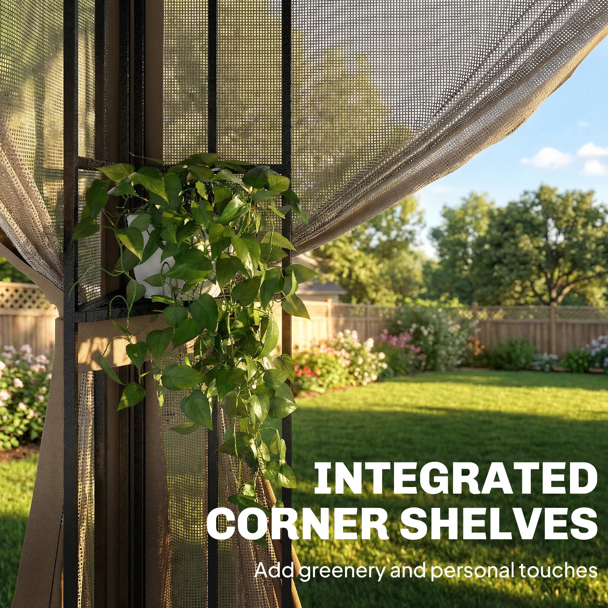 Outsunny 3 x 3.6 m Garden Gazebo with Shelves, UPF50+ Permanent Gazebo - Image 5