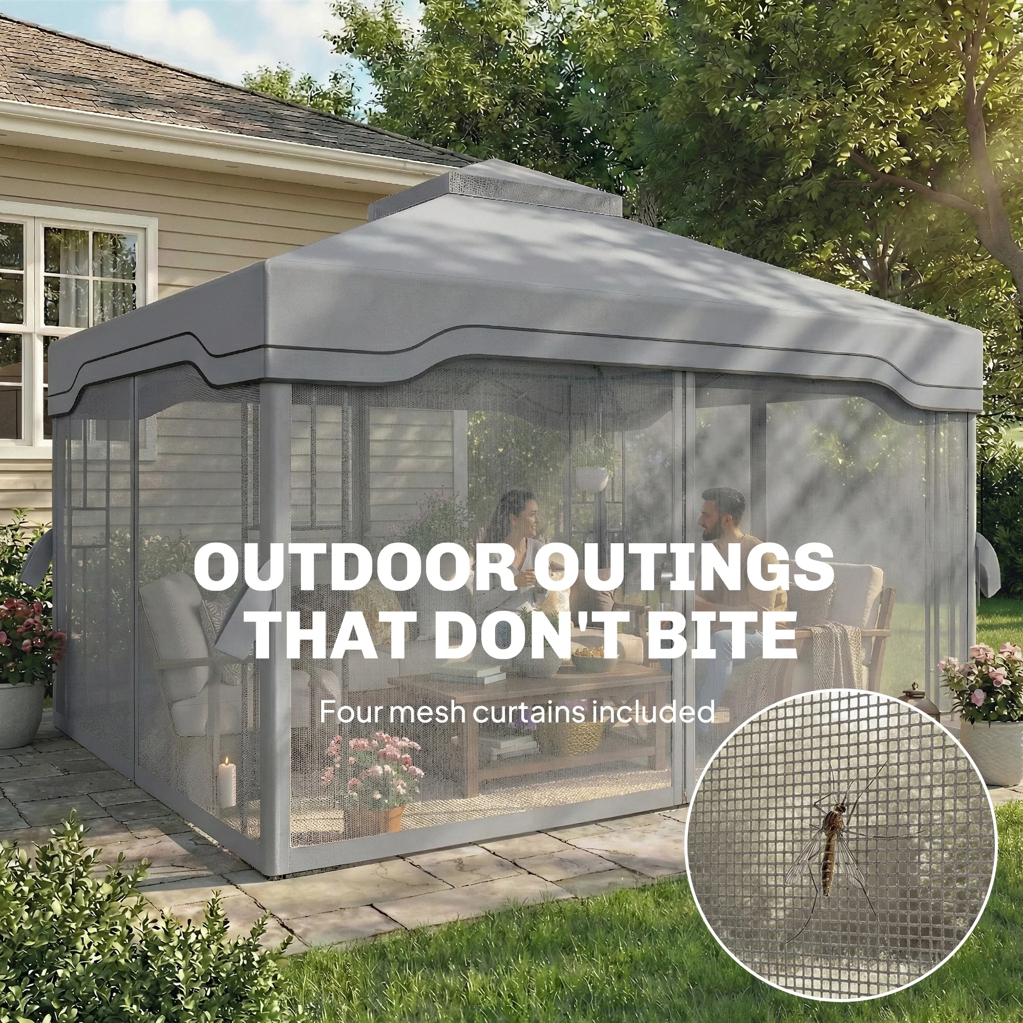 Outsunny 3 x 3.6 m Garden Gazebo with Shelves, UPF50+ Permanent Gazebo - Image 6