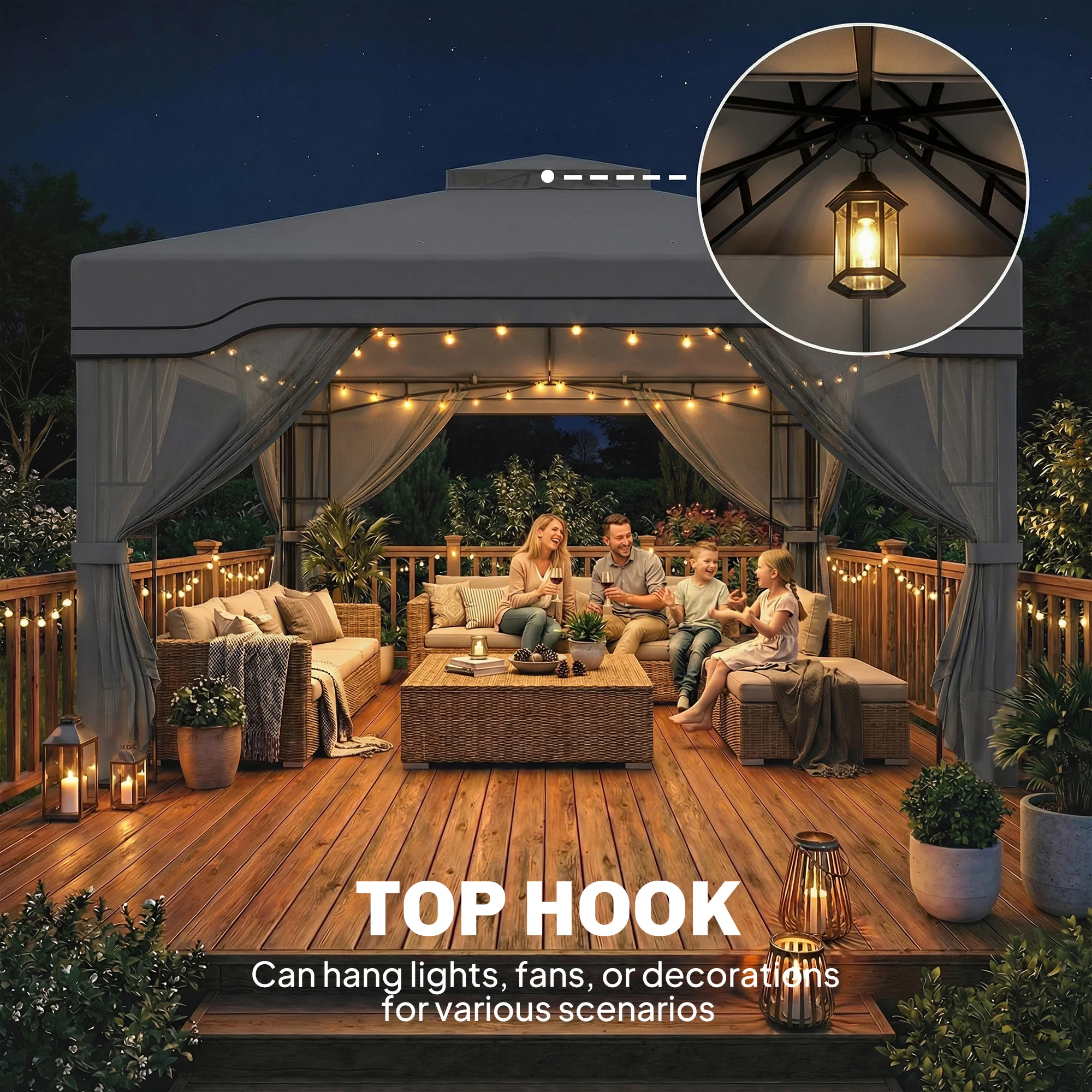 Outsunny 3 x 3.6 m Garden Gazebo with Shelves, UPF50+ Permanent Gazebo - Image 8