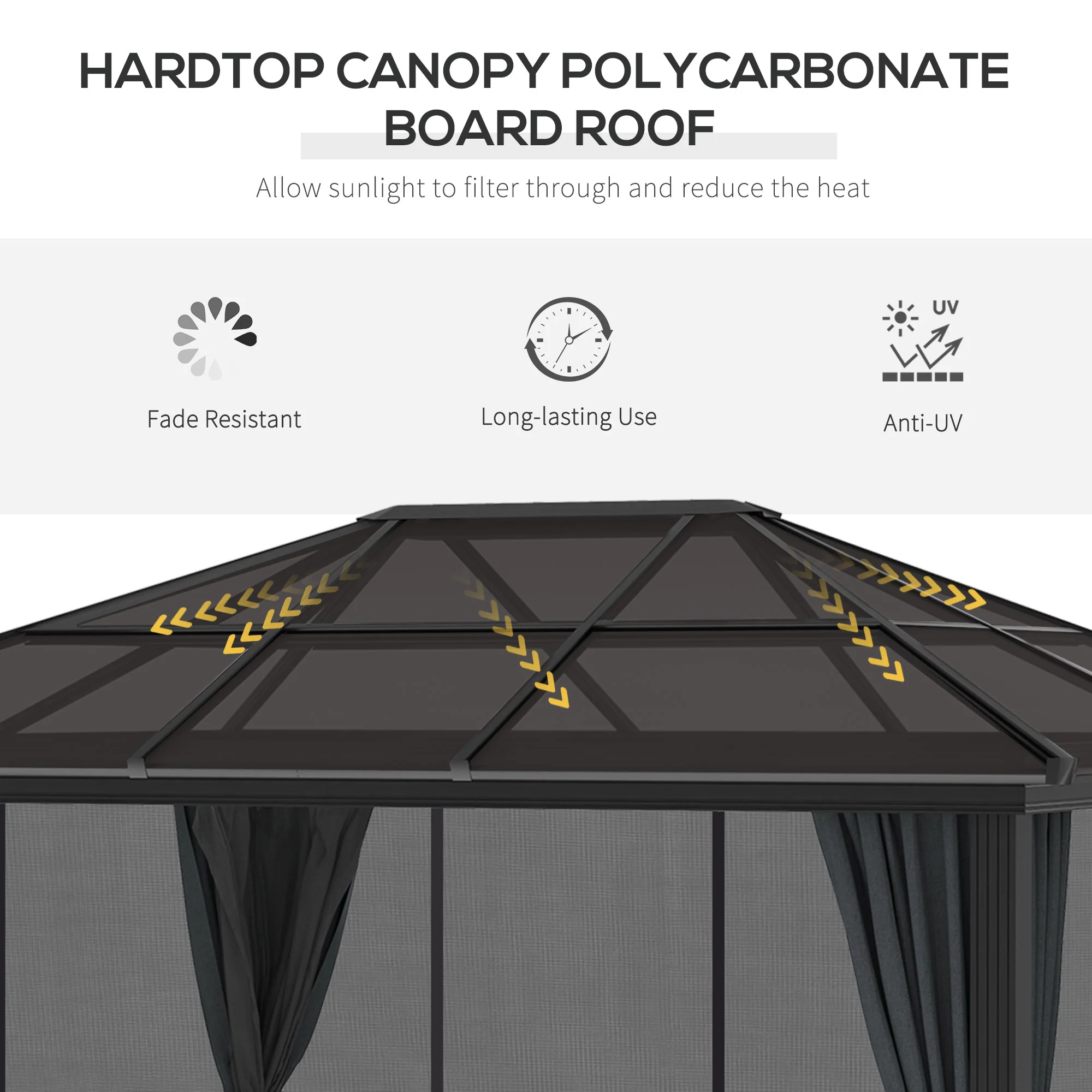 Outsunny 3 x 3.6m Aluminium Hardtop Gazebo Canopy w/ Polycarbonate Top - Image 3