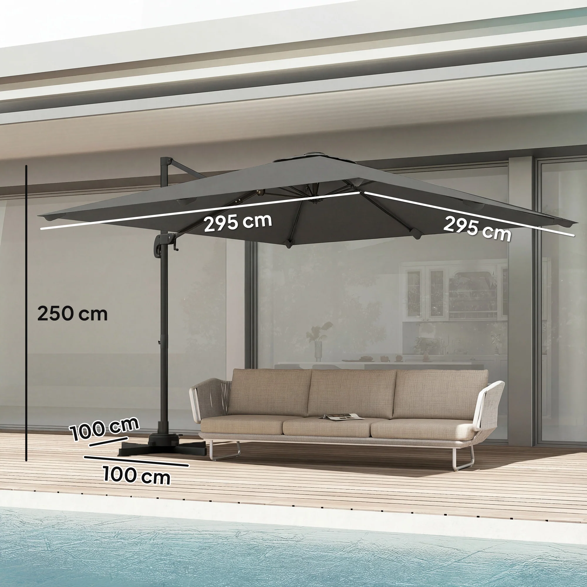 Outsunny 3 X 3 M Cantilever Parasol, Square Patio Umbrella With Crank Handle - Image 3