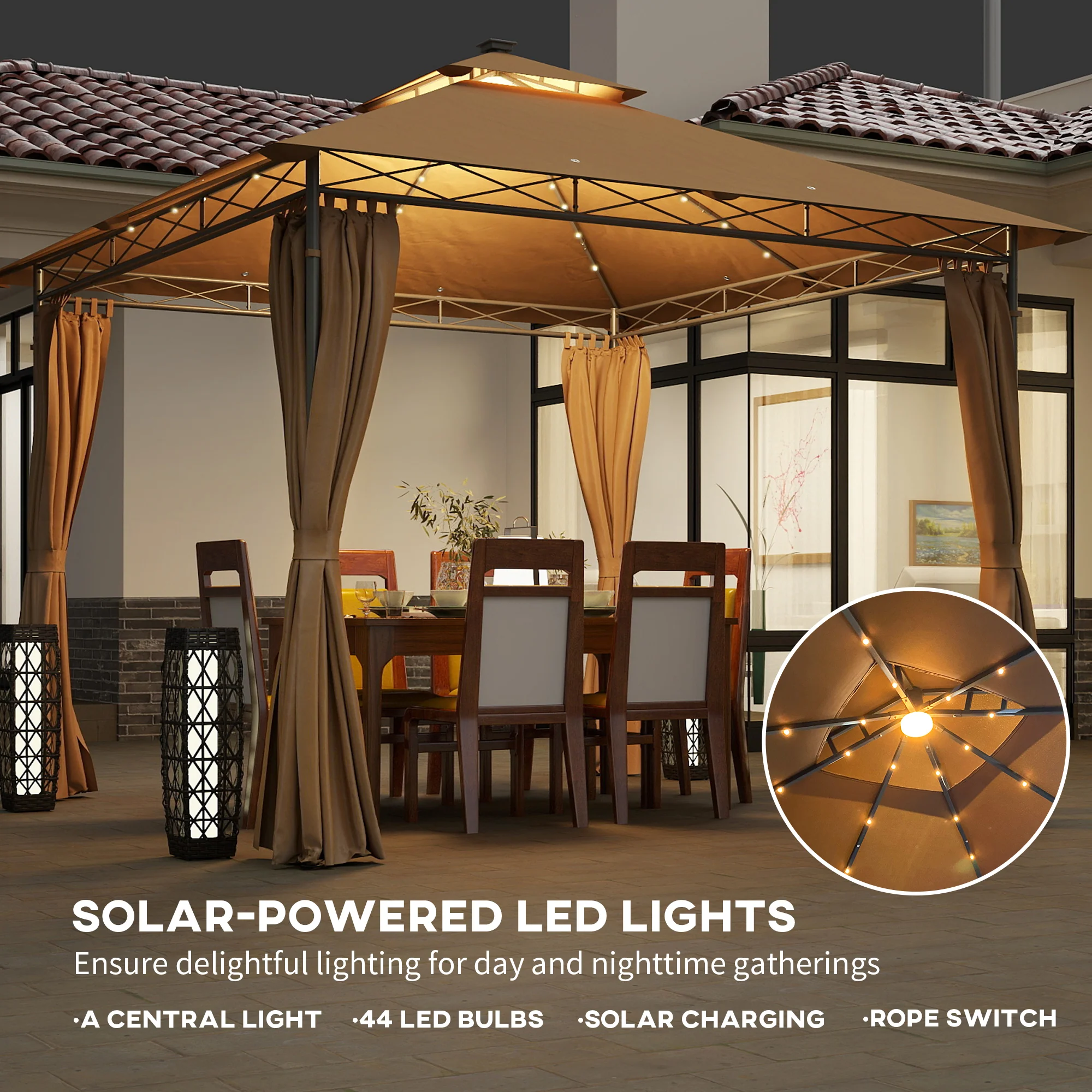 Outsunny 3 x 3 m Double Roof Outdoor Gazebo with Curtains, Dark Grey - Image 12