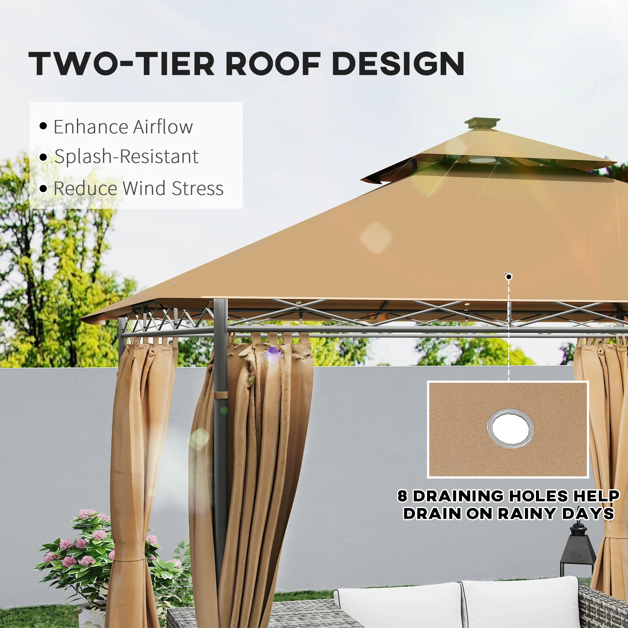 Outsunny 3 x 3 m Double Roof Outdoor Gazebo with Curtains, Dark Grey - Image 13