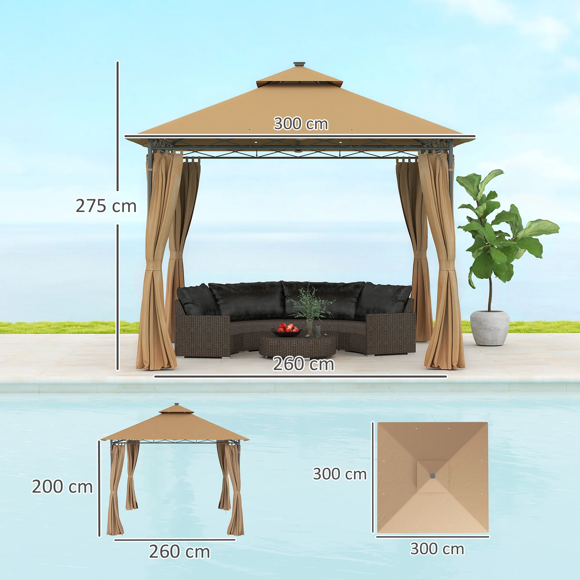 Outsunny 3 x 3 m Double Roof Outdoor Gazebo with Curtains, Dark Grey - Image 14