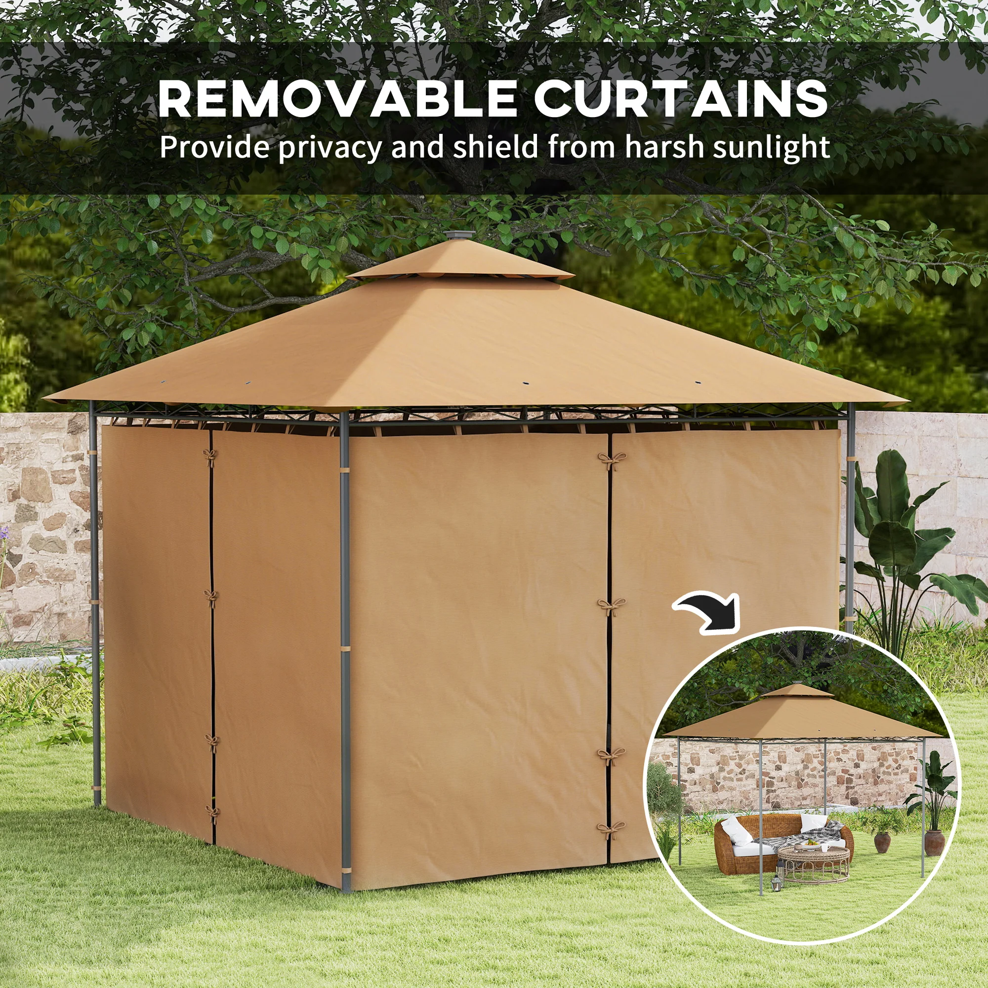 Outsunny 3 x 3 m Double Roof Outdoor Gazebo with Curtains, Dark Grey - Image 15