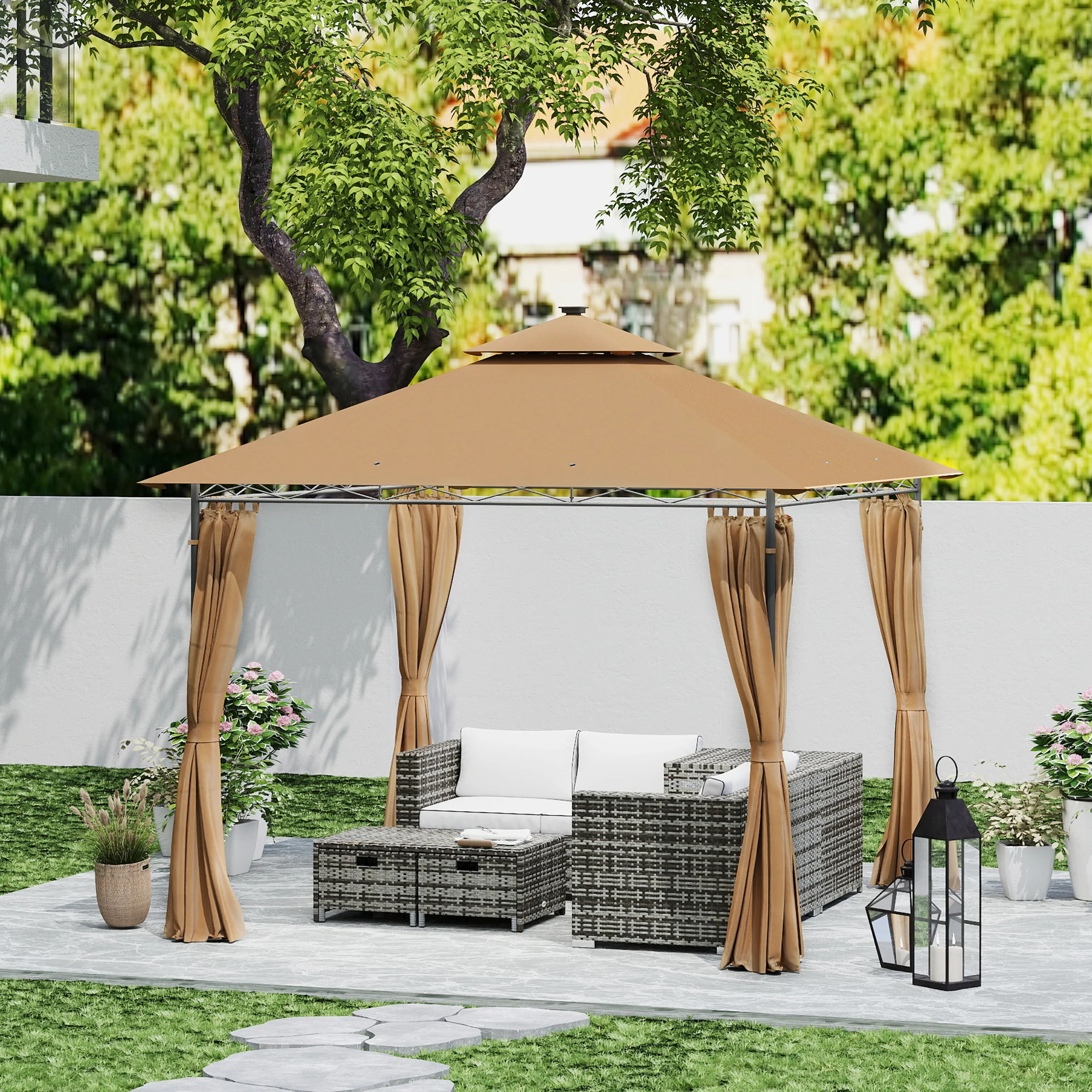Outsunny 3 x 3 m Double Roof Outdoor Gazebo with Curtains, Dark Grey - Image 17