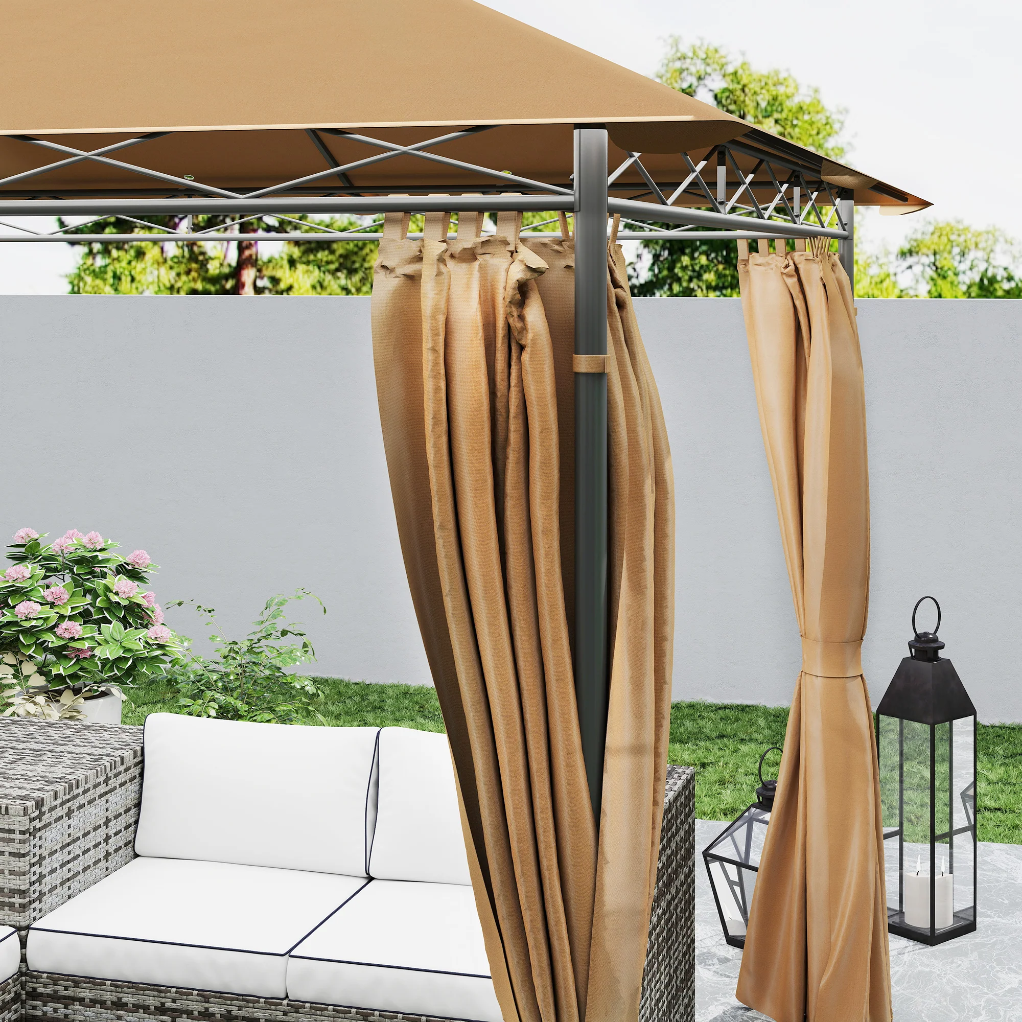 Outsunny 3 x 3 m Double Roof Outdoor Gazebo with Curtains, Dark Grey - Image 18