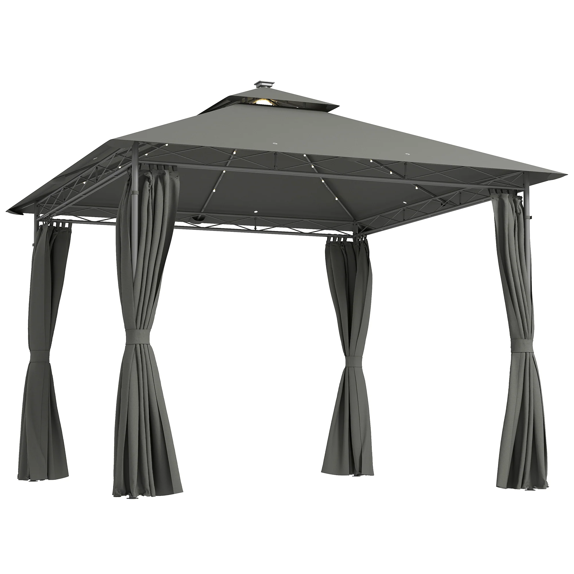 Outsunny 3 x 3 m Double Roof Outdoor Gazebo with Curtains, Dark Grey - Image 19