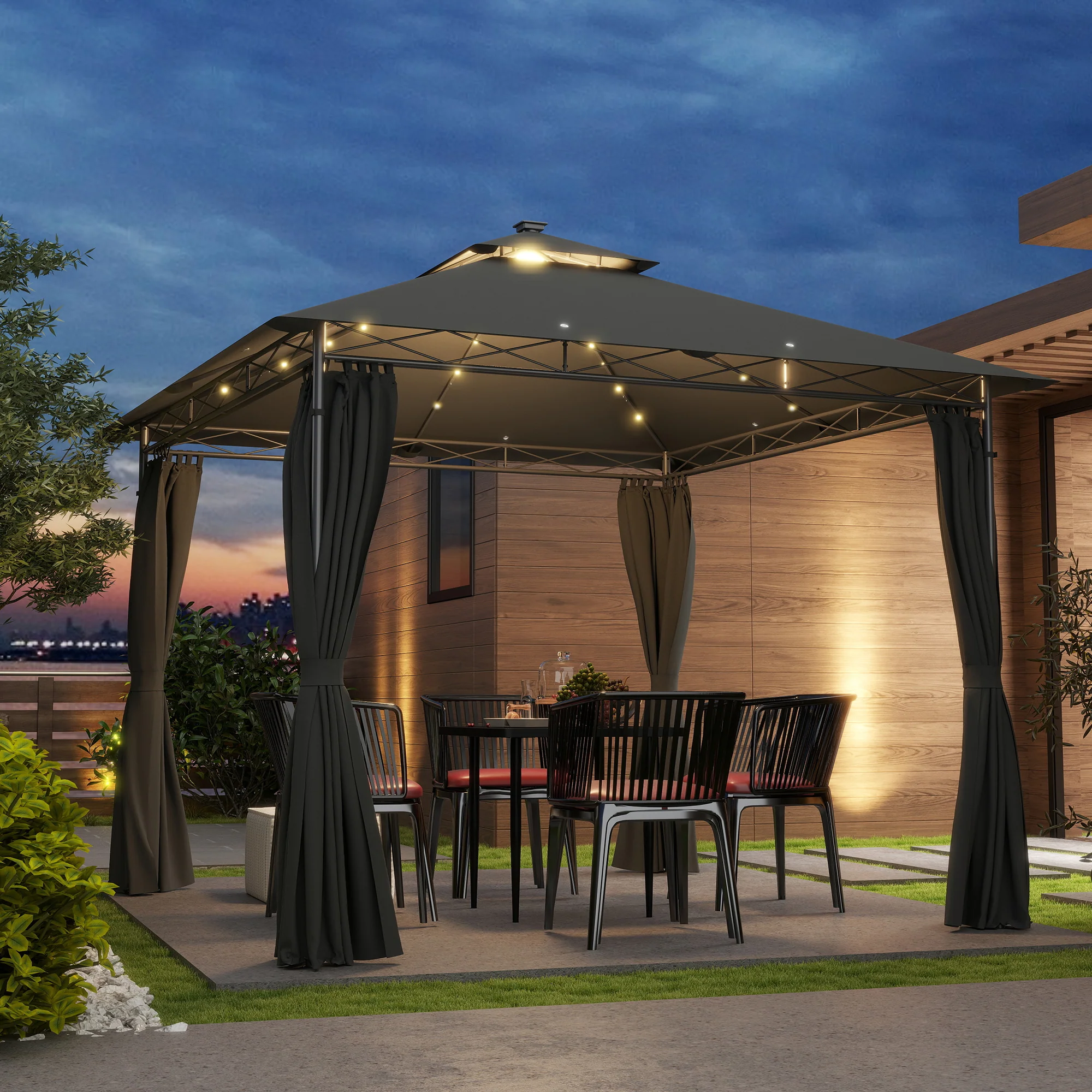 Outsunny 3 x 3 m Double Roof Outdoor Gazebo with Curtains, Dark Grey - Image 20